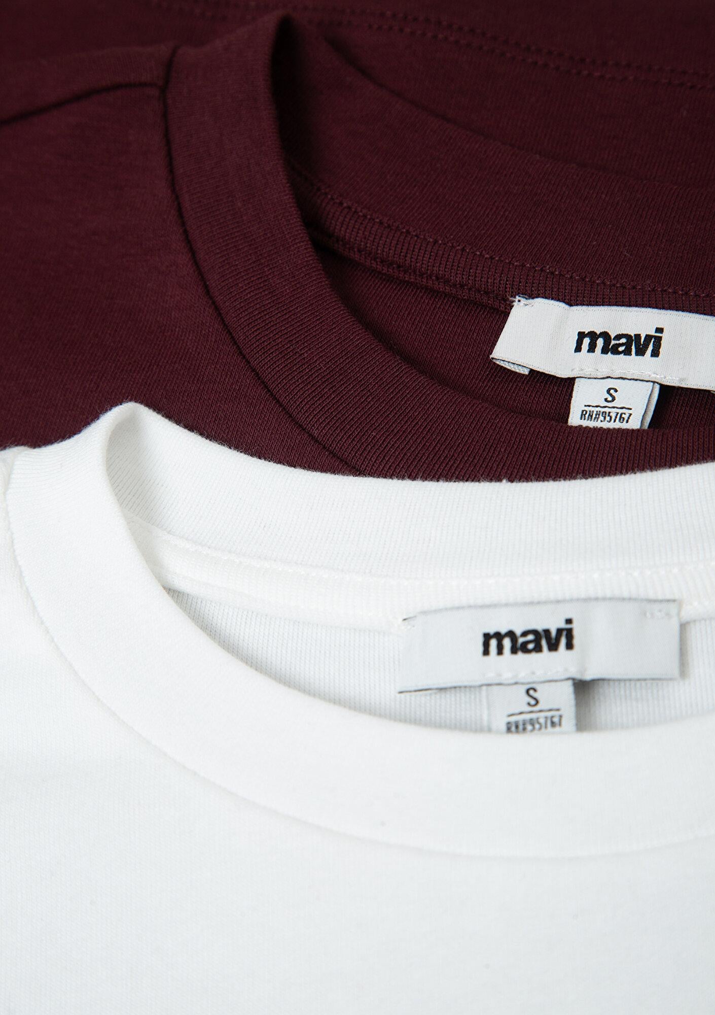 Mavi 2li Uzun Kollu Crop Basic Tişört Fitted / Vücuda Oturan Kesim 1613021-70422