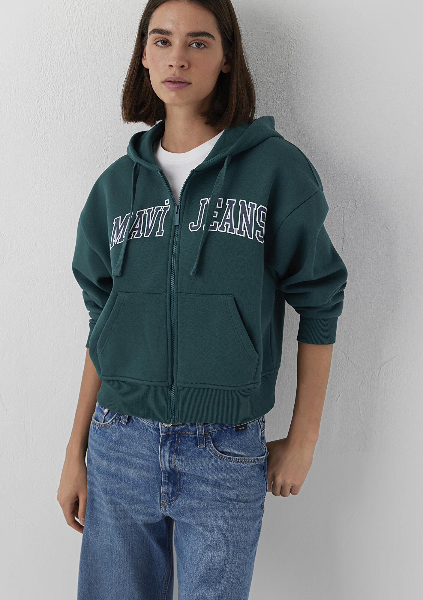 Mavi Kapüşonlu Yeşil Sweatshirt 1S10587-87831