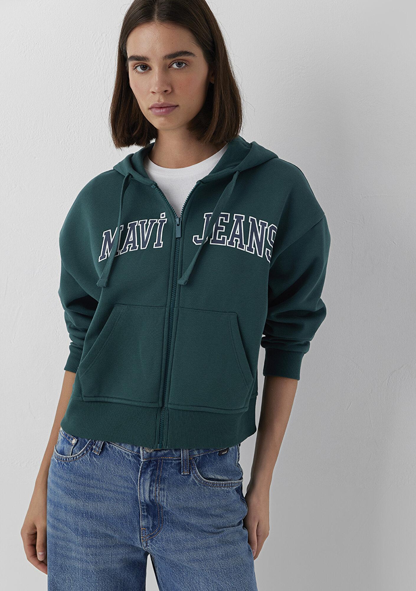 Mavi Kapüşonlu Yeşil Sweatshirt 1S10587-87831