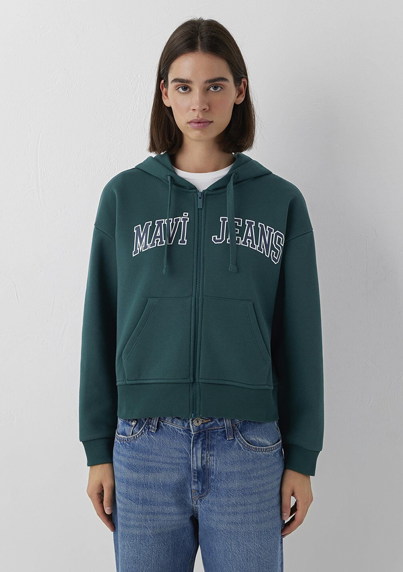 Mavi Kapüşonlu Yeşil Sweatshirt 1S10587-87831