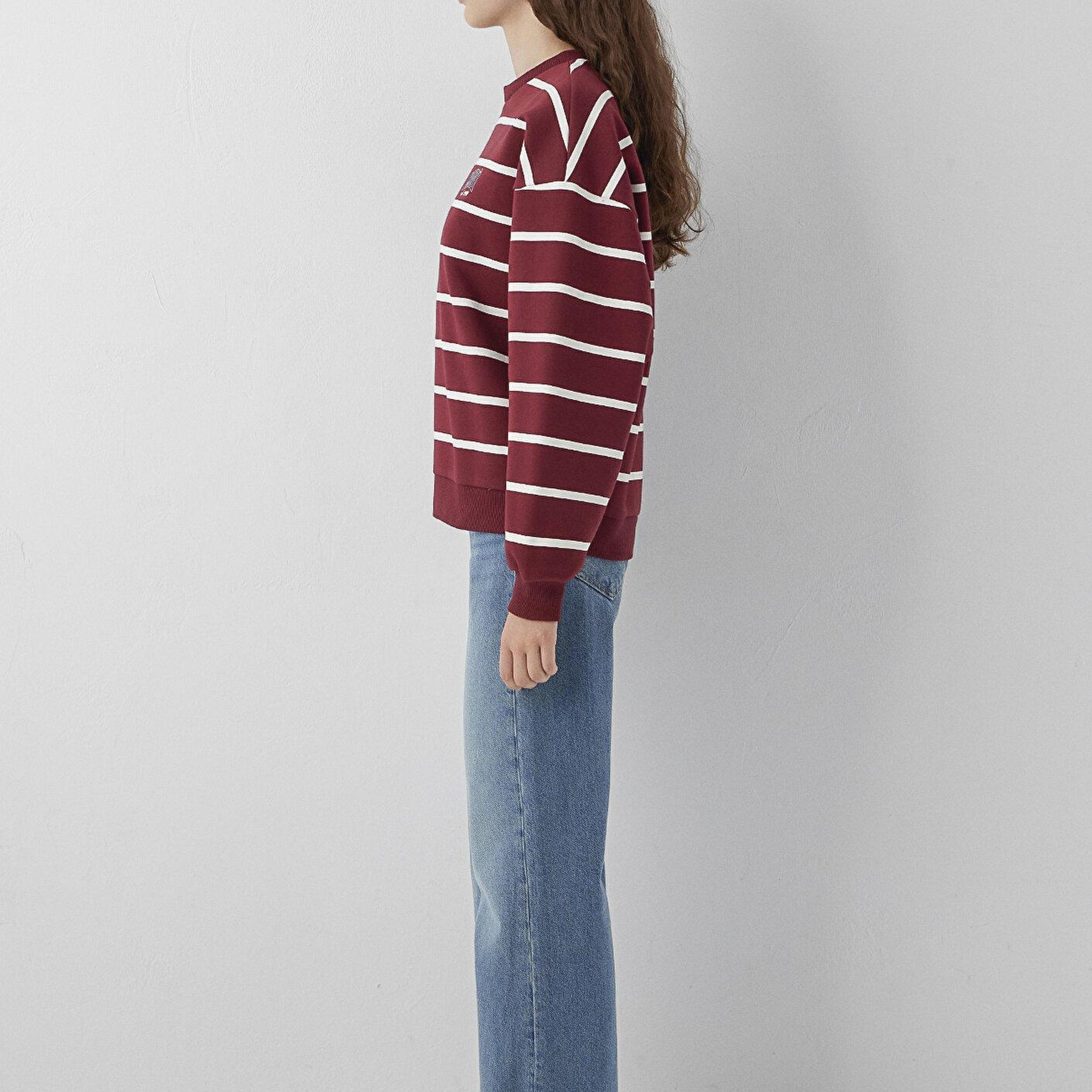 Mavi Mavi Logo Çizgili Bordo Sweatshirt 1S10456-91774