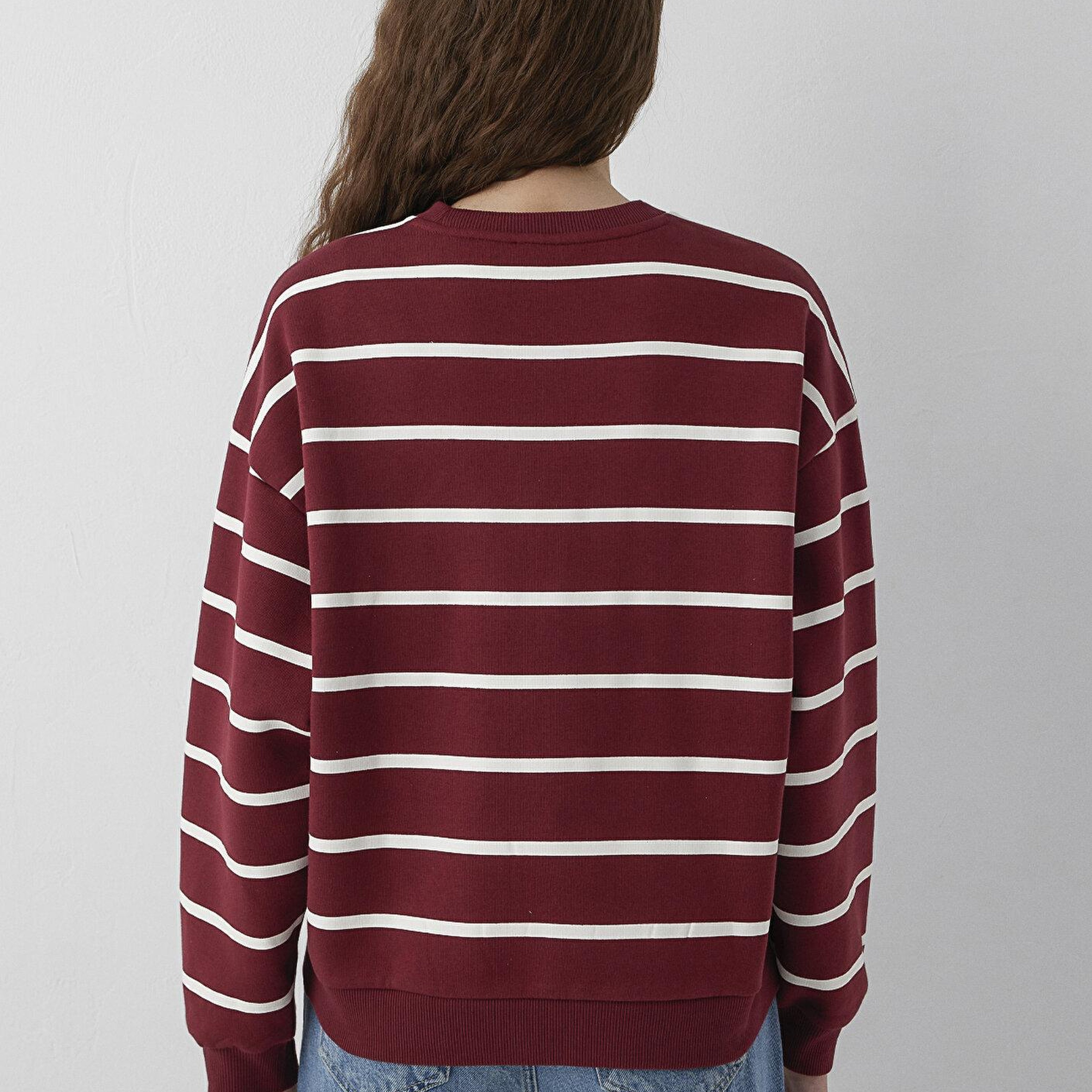 Mavi Mavi Logo Çizgili Bordo Sweatshirt 1S10456-91774