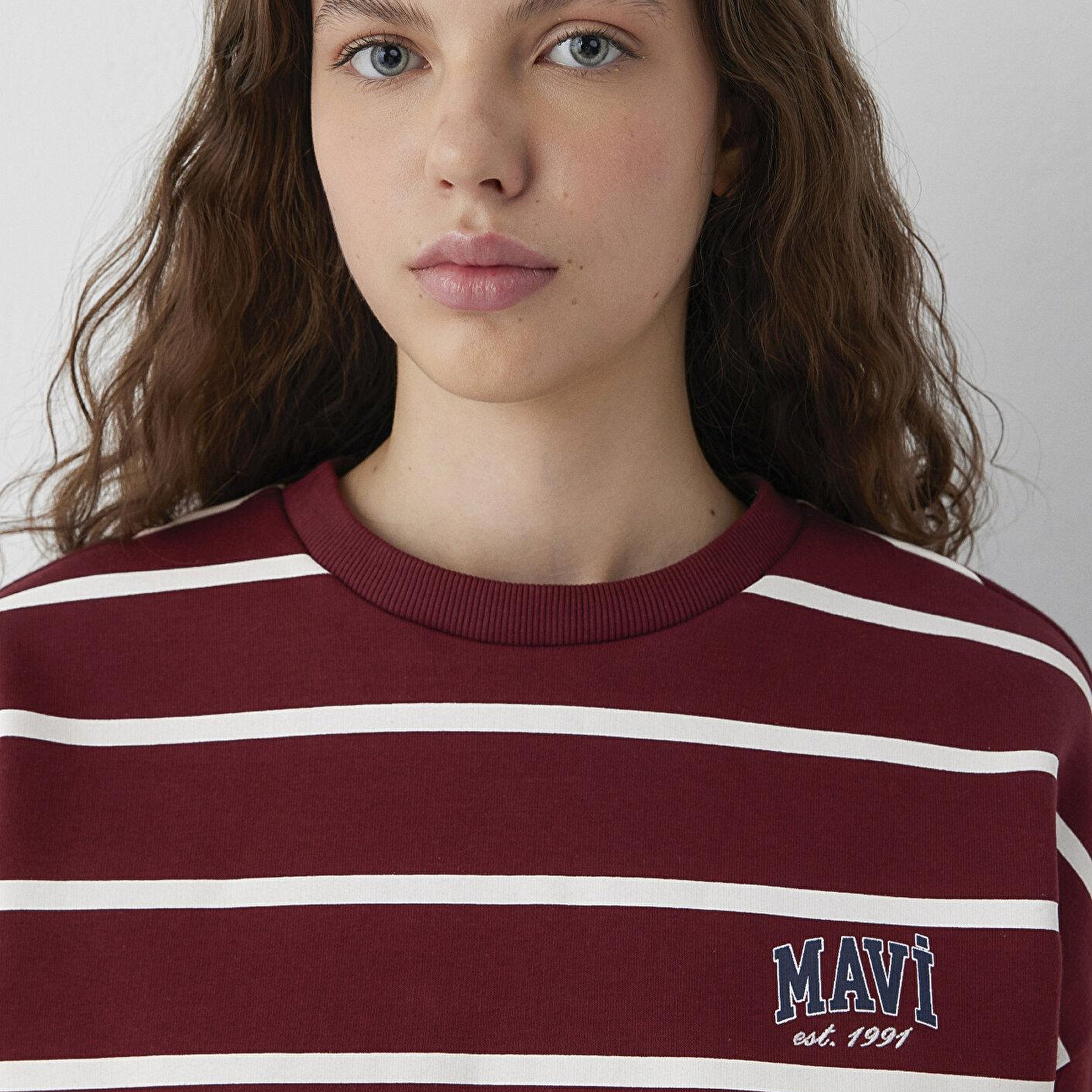 Mavi Mavi Logo Çizgili Bordo Sweatshirt 1S10456-91774