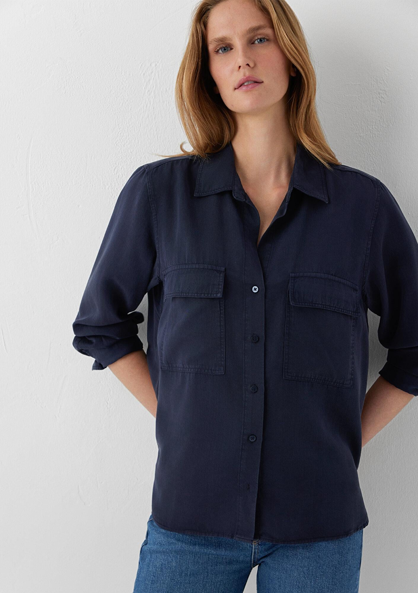 Mavi (Tencel TM) Lyocell Lacivert Gömlek Loose Fit / Bol Rahat Kesim 1220415-82318