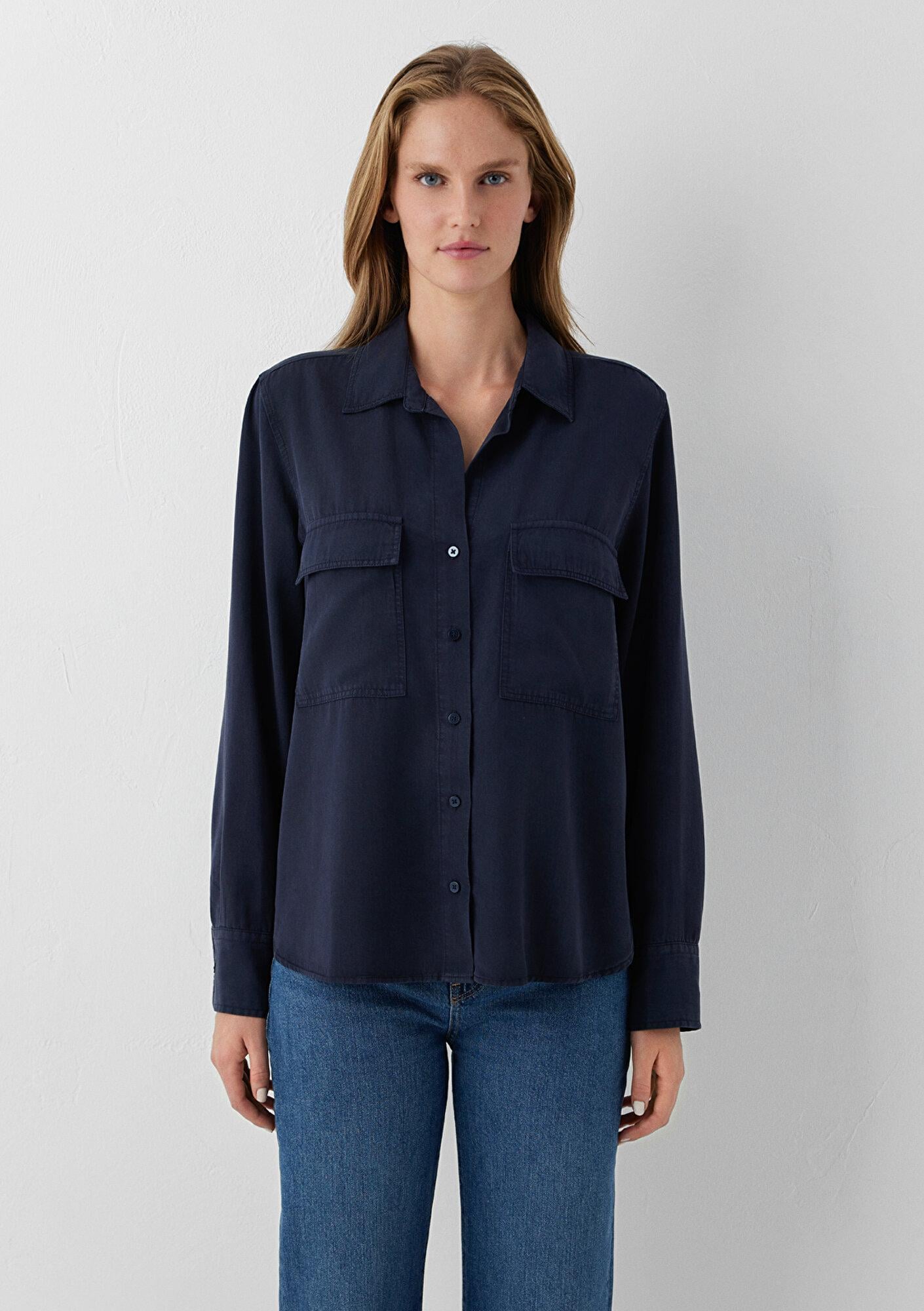 Mavi (Tencel TM) Lyocell Lacivert Gömlek Loose Fit / Bol Rahat Kesim 1220415-82318