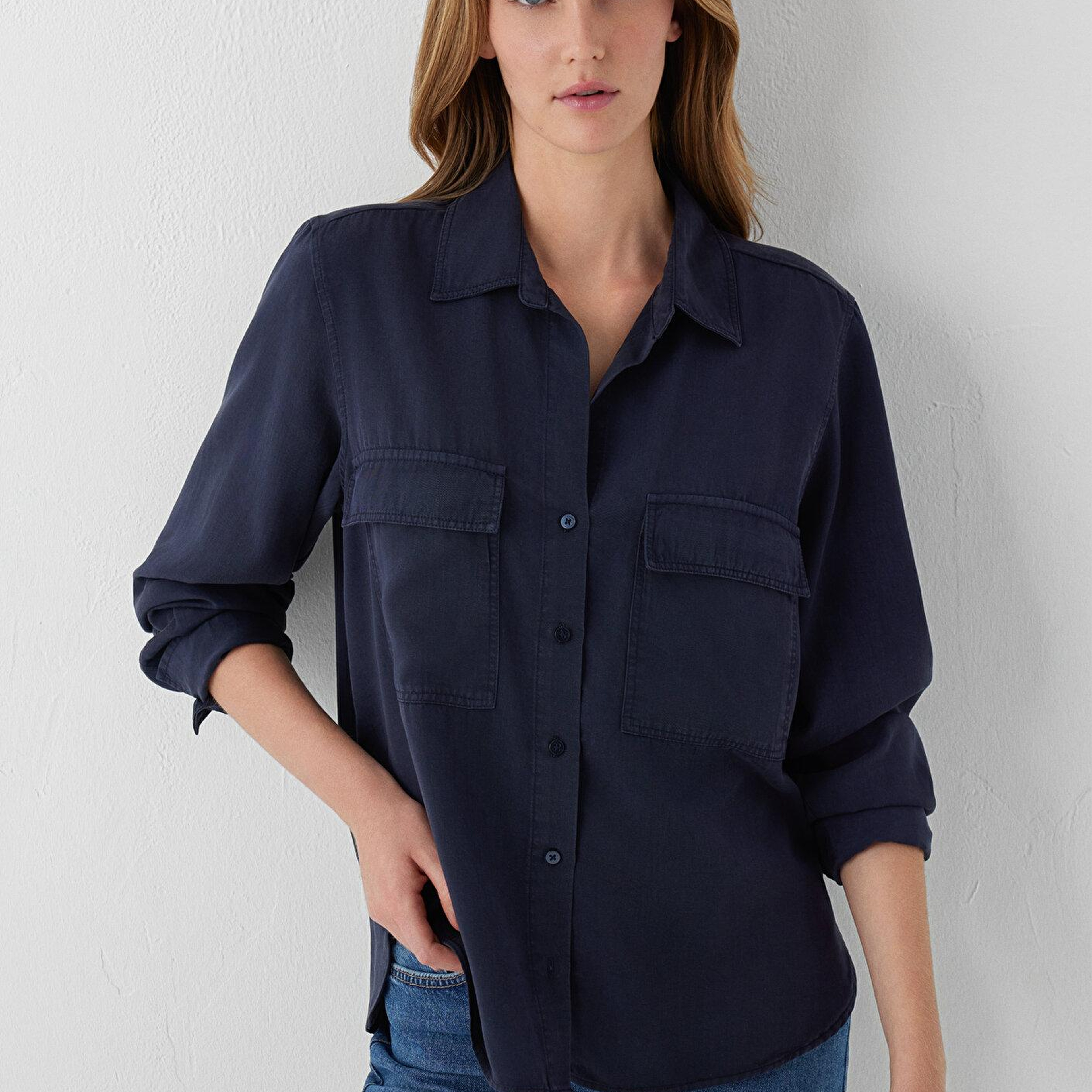 Mavi (Tencel TM) Lyocell Lacivert Gömlek Loose Fit / Bol Rahat Kesim 1220415-82318