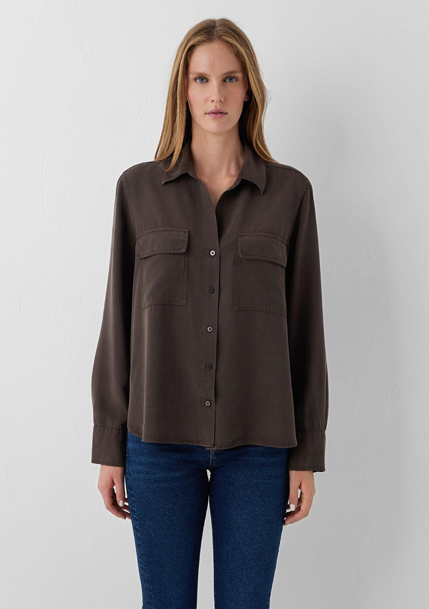 Mavi (Tencel TM) Lyocell Kahverengi Gömlek Loose Fit / Bol Rahat Kesim 1220415-70238