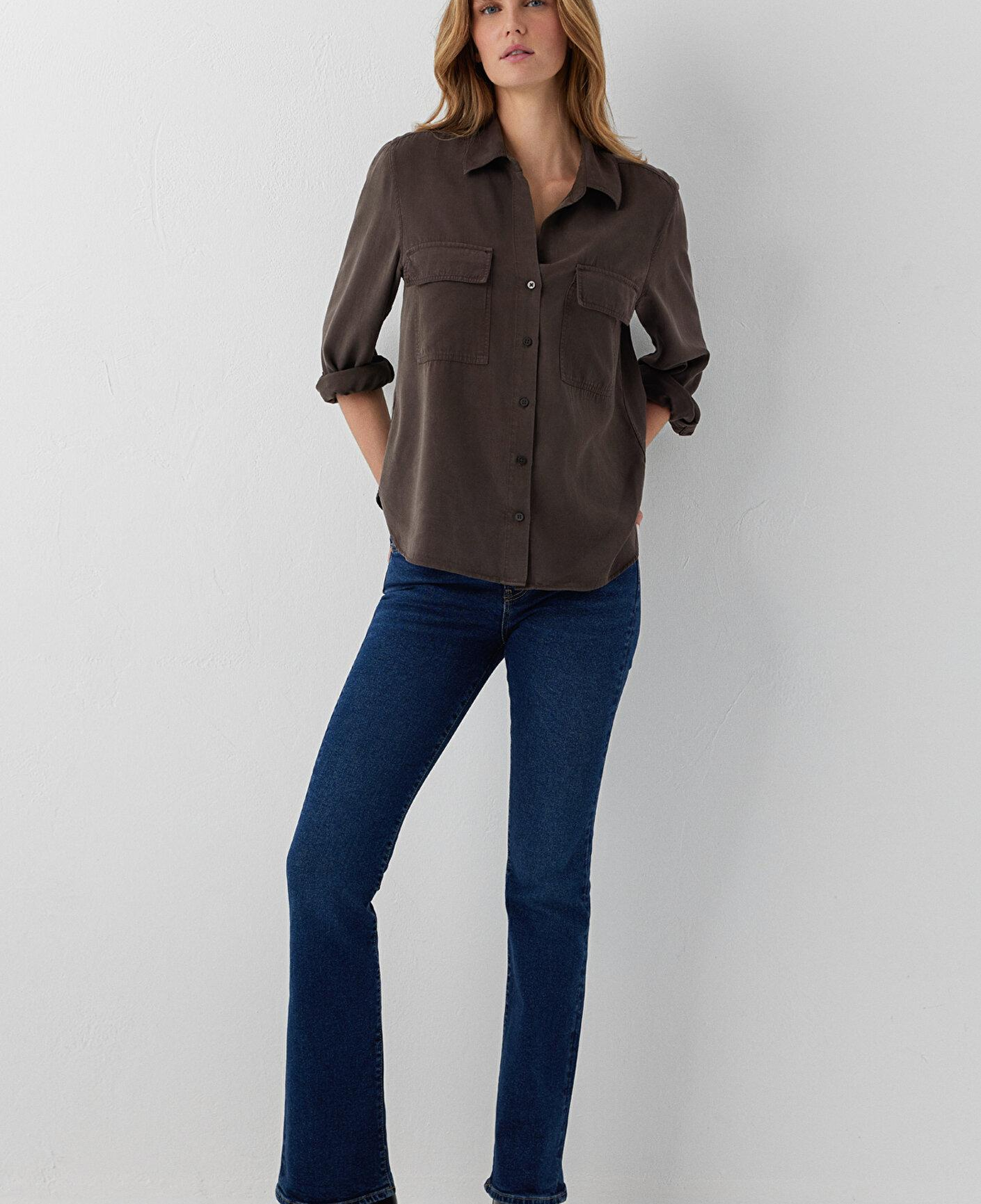 Mavi (Tencel TM) Lyocell Kahverengi Gömlek Loose Fit / Bol Rahat Kesim 1220415-70238