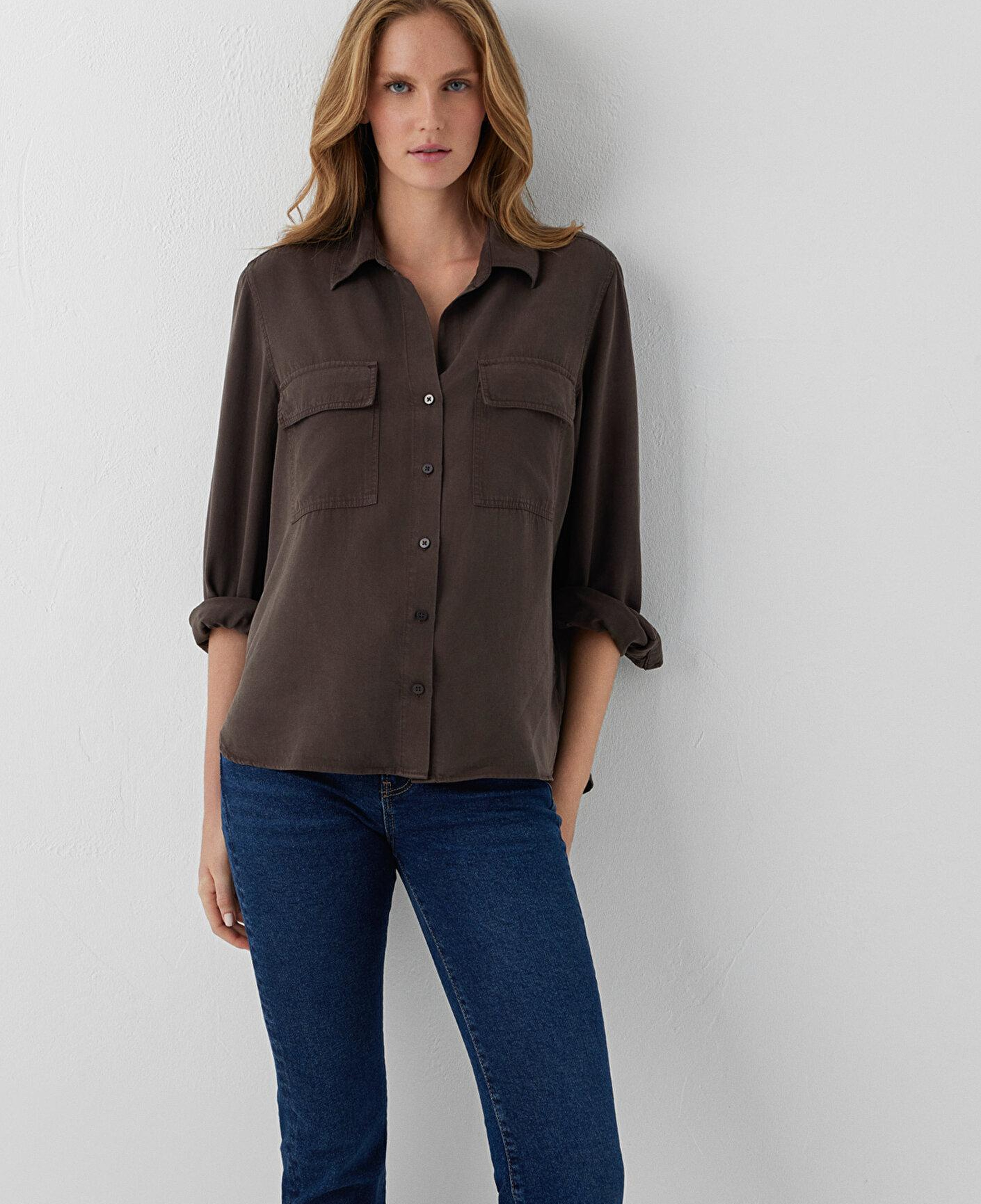 Mavi (Tencel TM) Lyocell Kahverengi Gömlek Loose Fit / Bol Rahat Kesim 1220415-70238