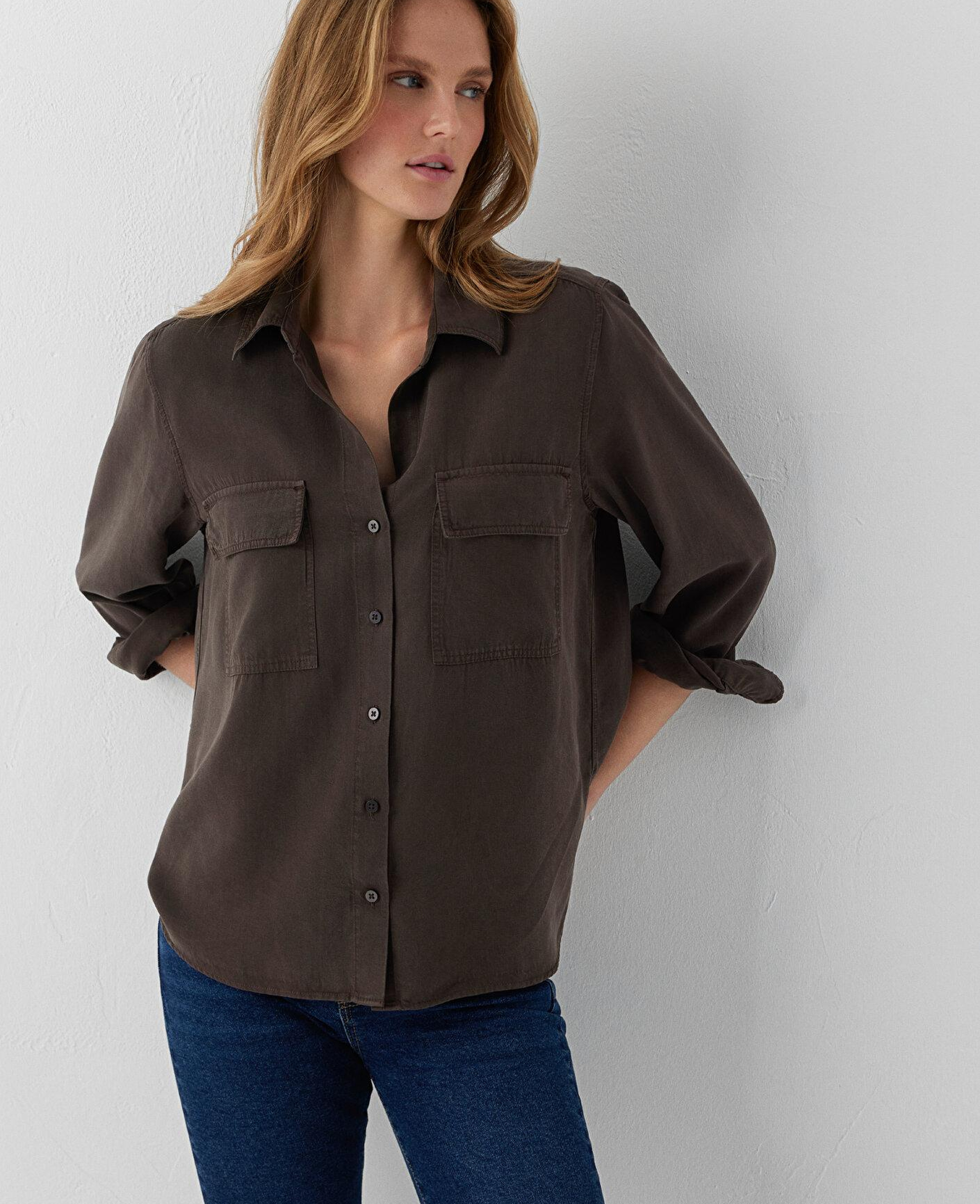 Mavi (Tencel TM) Lyocell Kahverengi Gömlek Loose Fit / Bol Rahat Kesim 1220415-70238