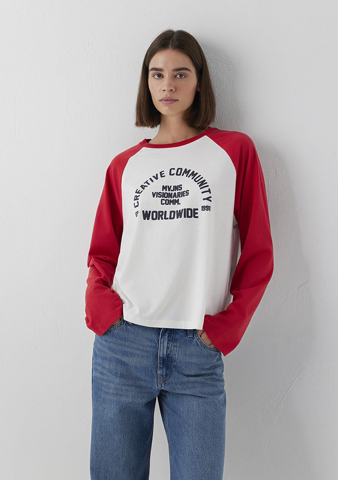 Mavi Ekru Tişört Loose Fit / Bol Rahat Kesim 1620261-70057