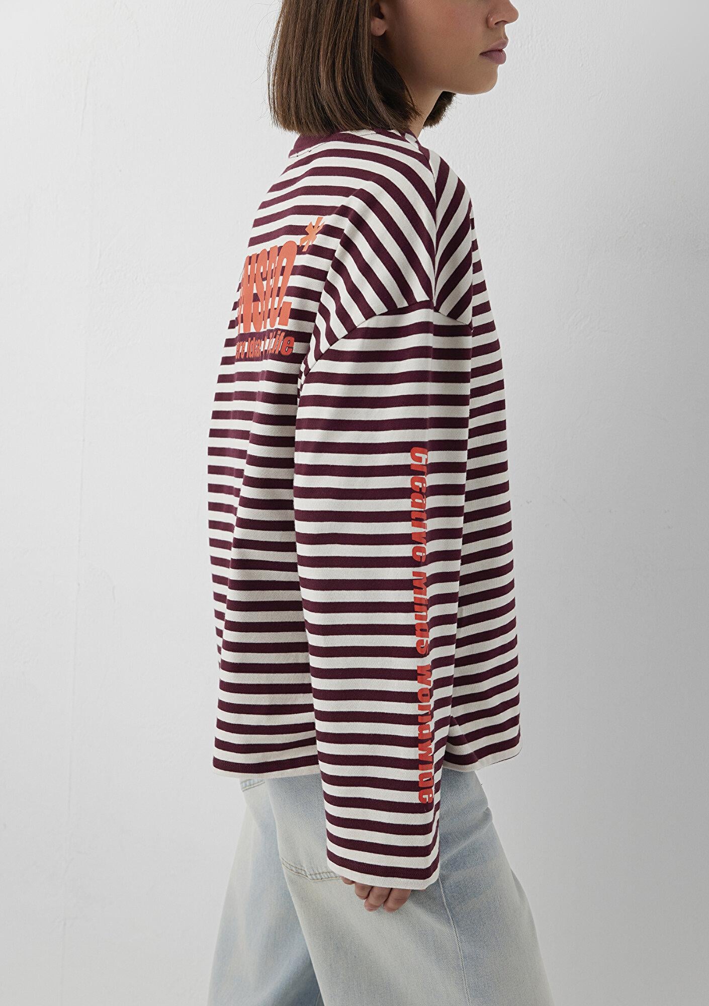 Mavi Çizgili Tişört Loose Fit / Bol Rahat Kesim 1620395-87982
