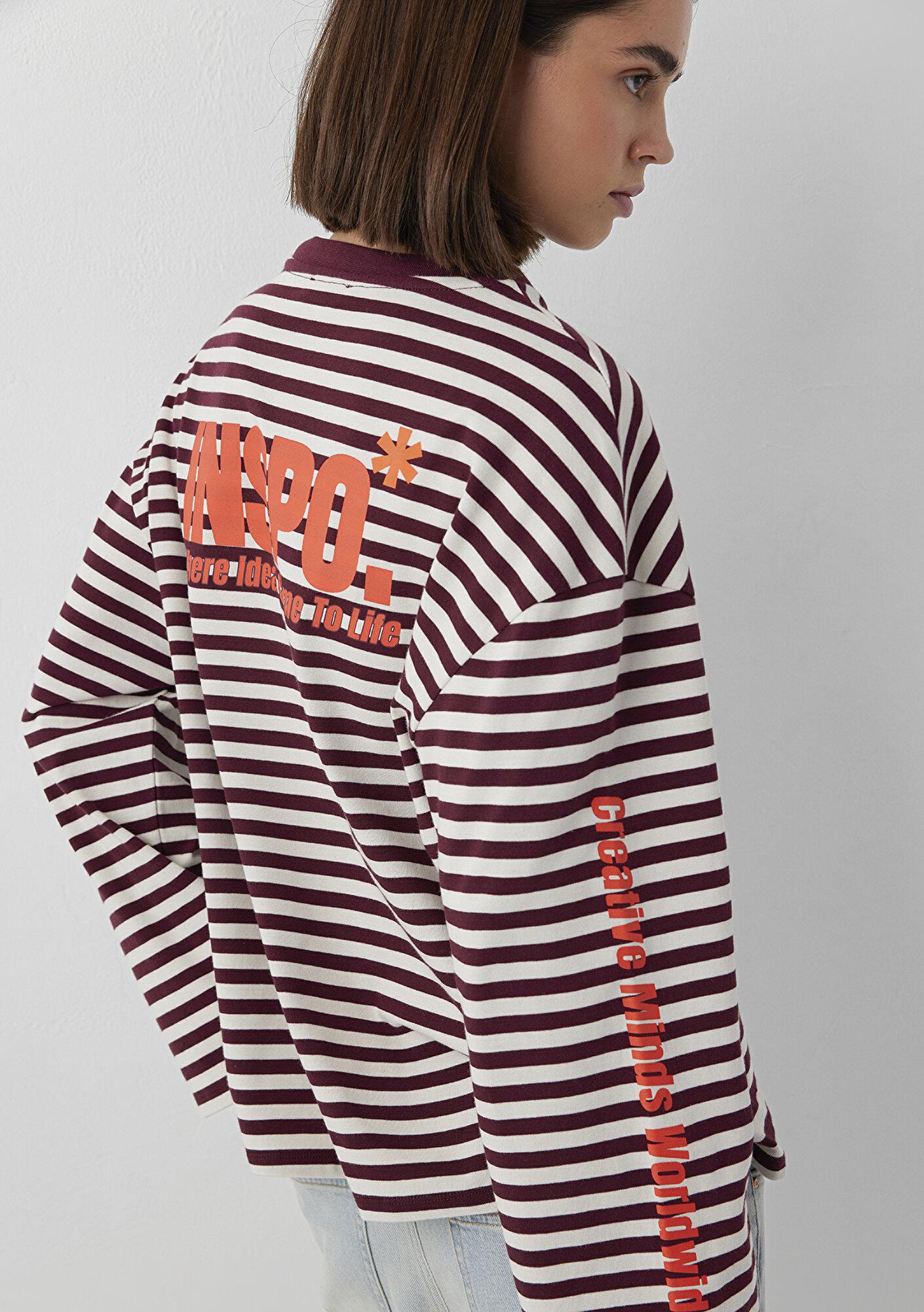 Mavi Çizgili Tişört Loose Fit / Bol Rahat Kesim 1620395-87982