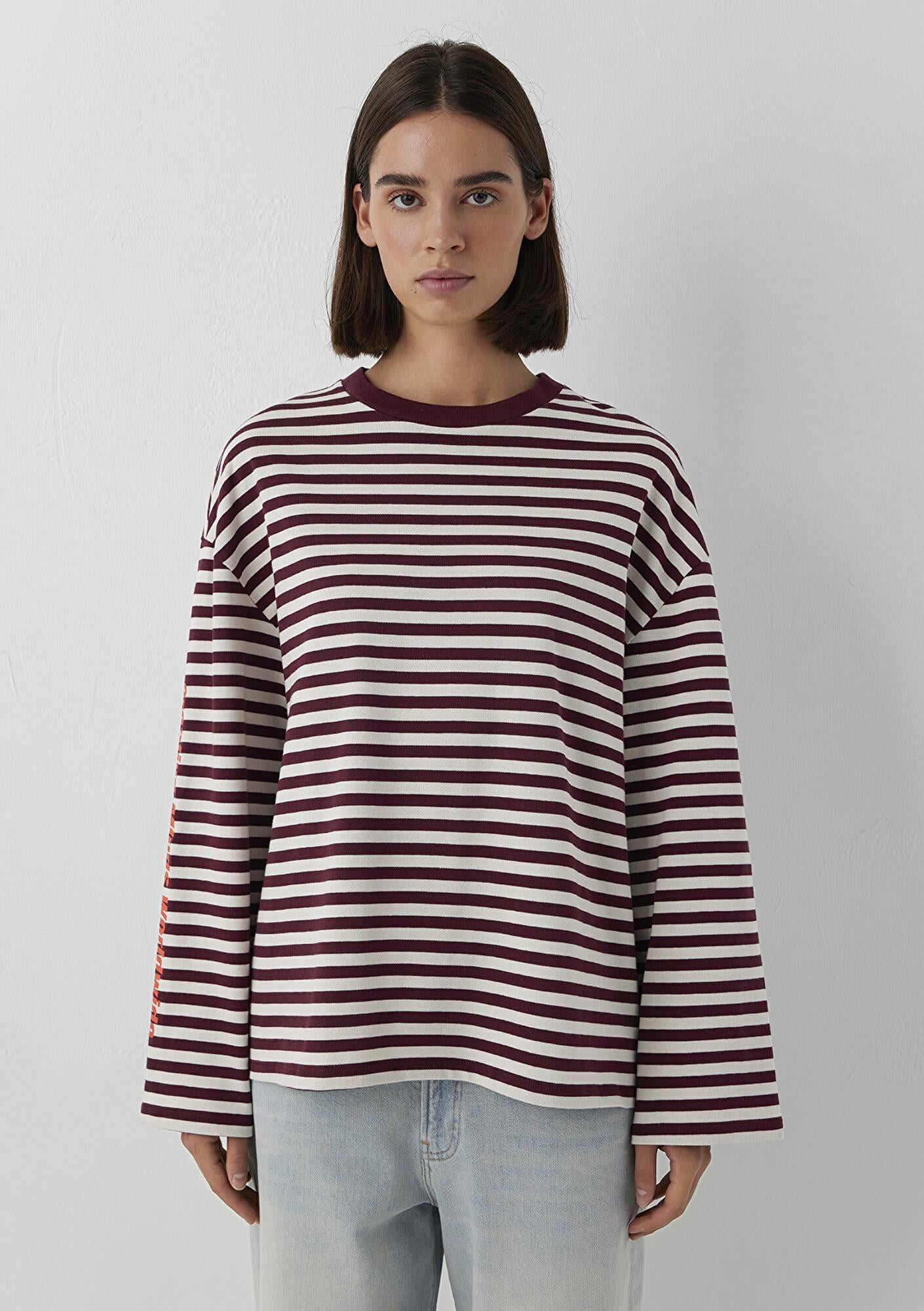 Mavi Çizgili Tişört Loose Fit / Bol Rahat Kesim 1620395-87982