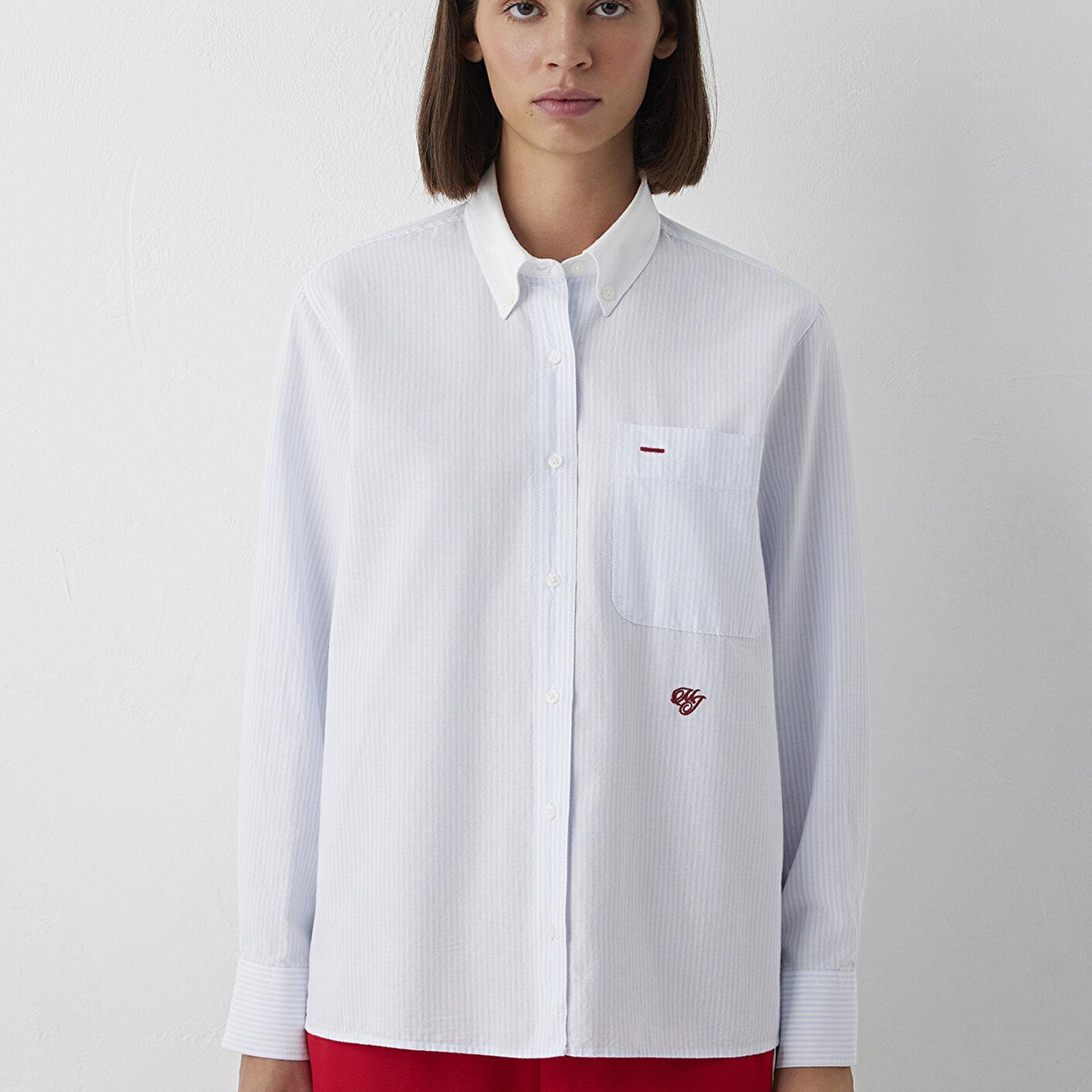 Mavi MJ Nakışlı Çizgili Gömlek Loose Fit / Bol Rahat Kesim 1211562-91632