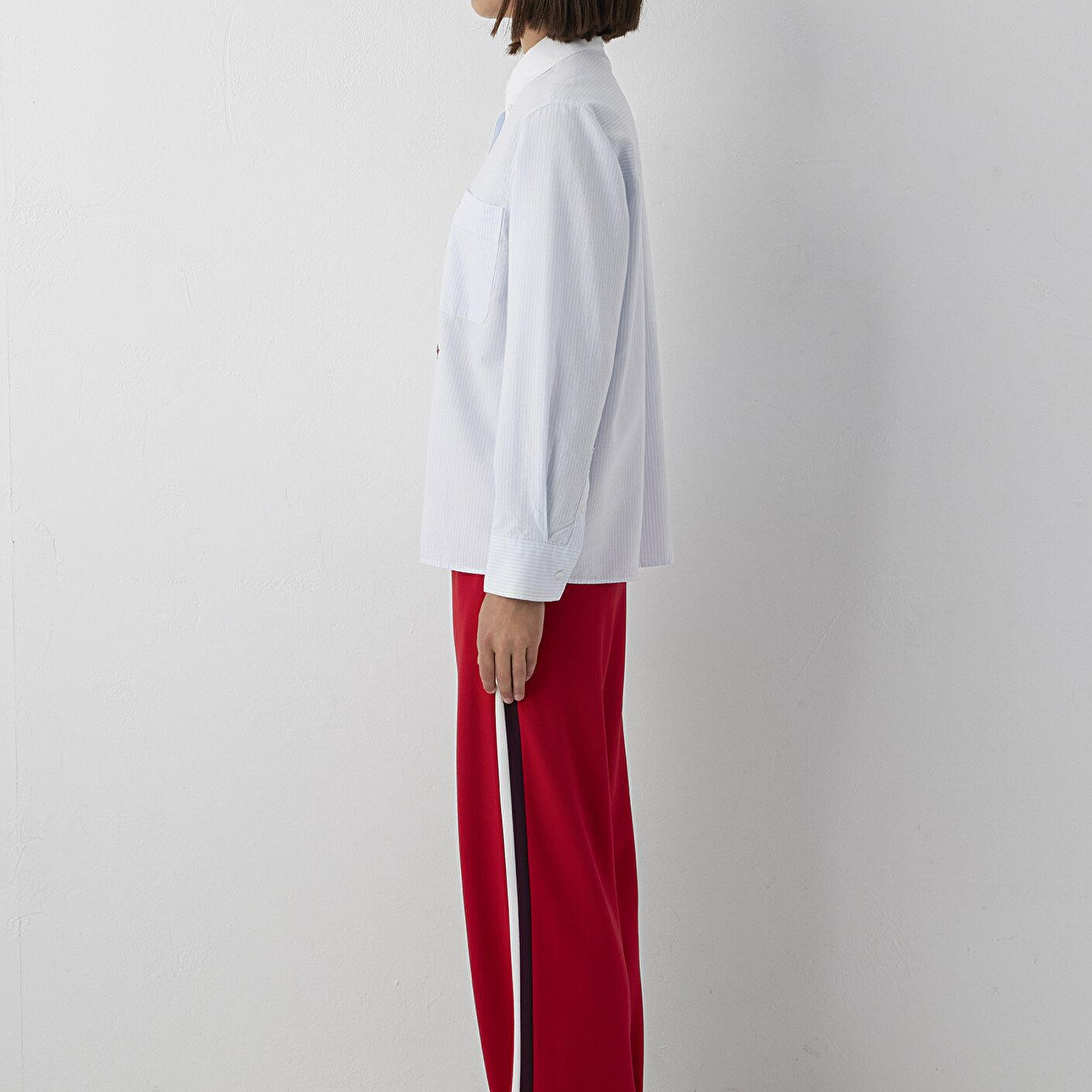Mavi MJ Nakışlı Çizgili Gömlek Loose Fit / Bol Rahat Kesim 1211562-91632