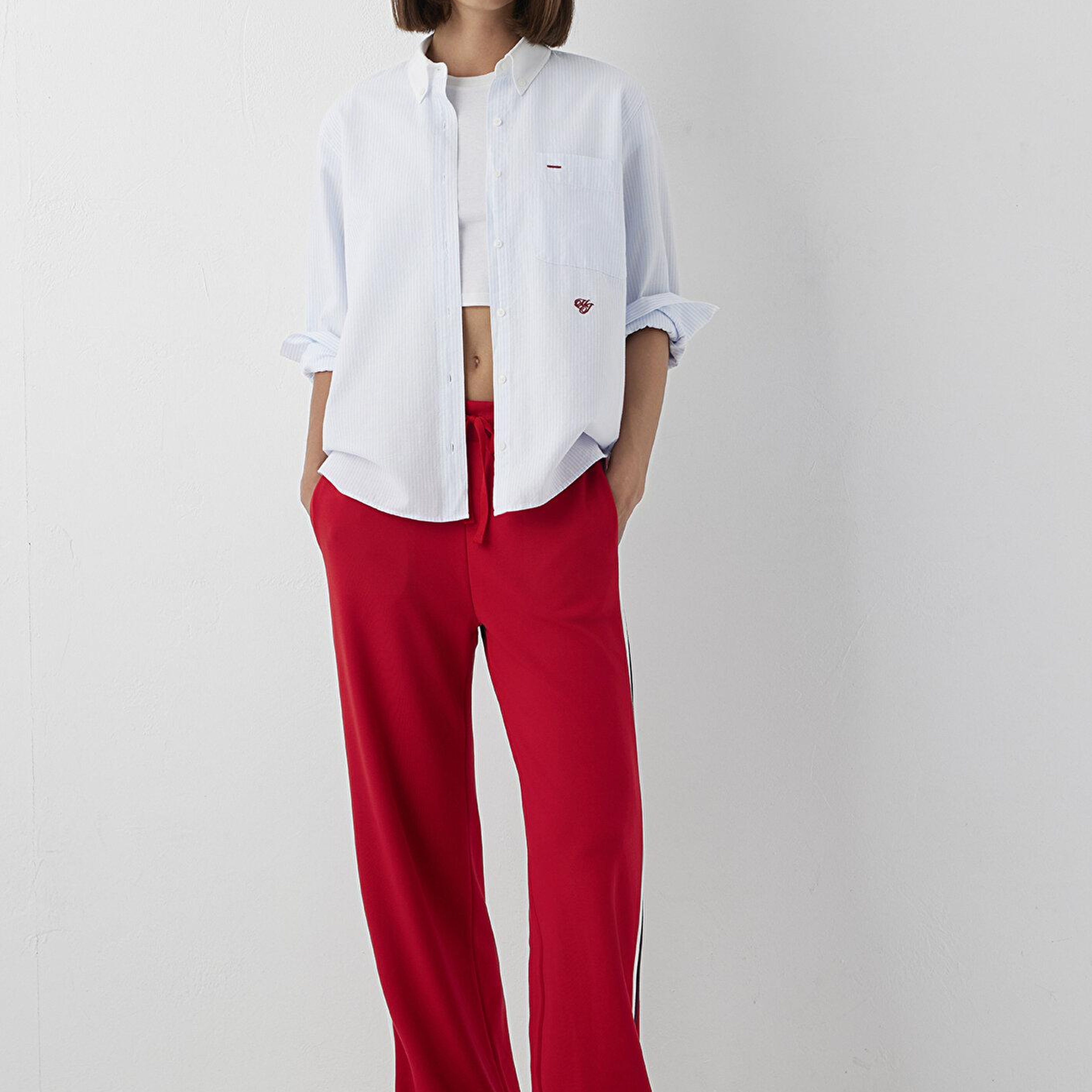 Mavi MJ Nakışlı Çizgili Gömlek Loose Fit / Bol Rahat Kesim 1211562-91632