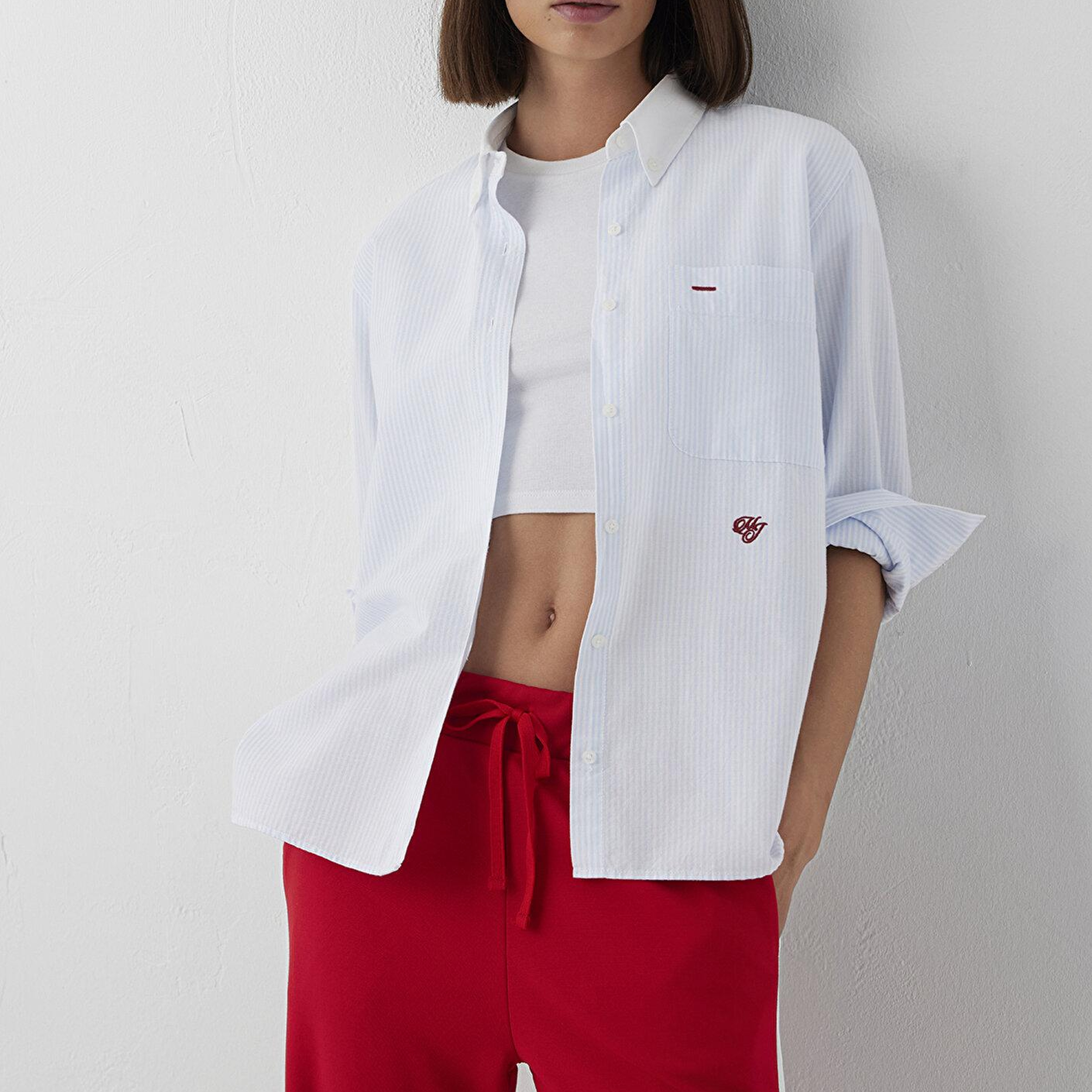 Mavi MJ Nakışlı Çizgili Gömlek Loose Fit / Bol Rahat Kesim 1211562-91632