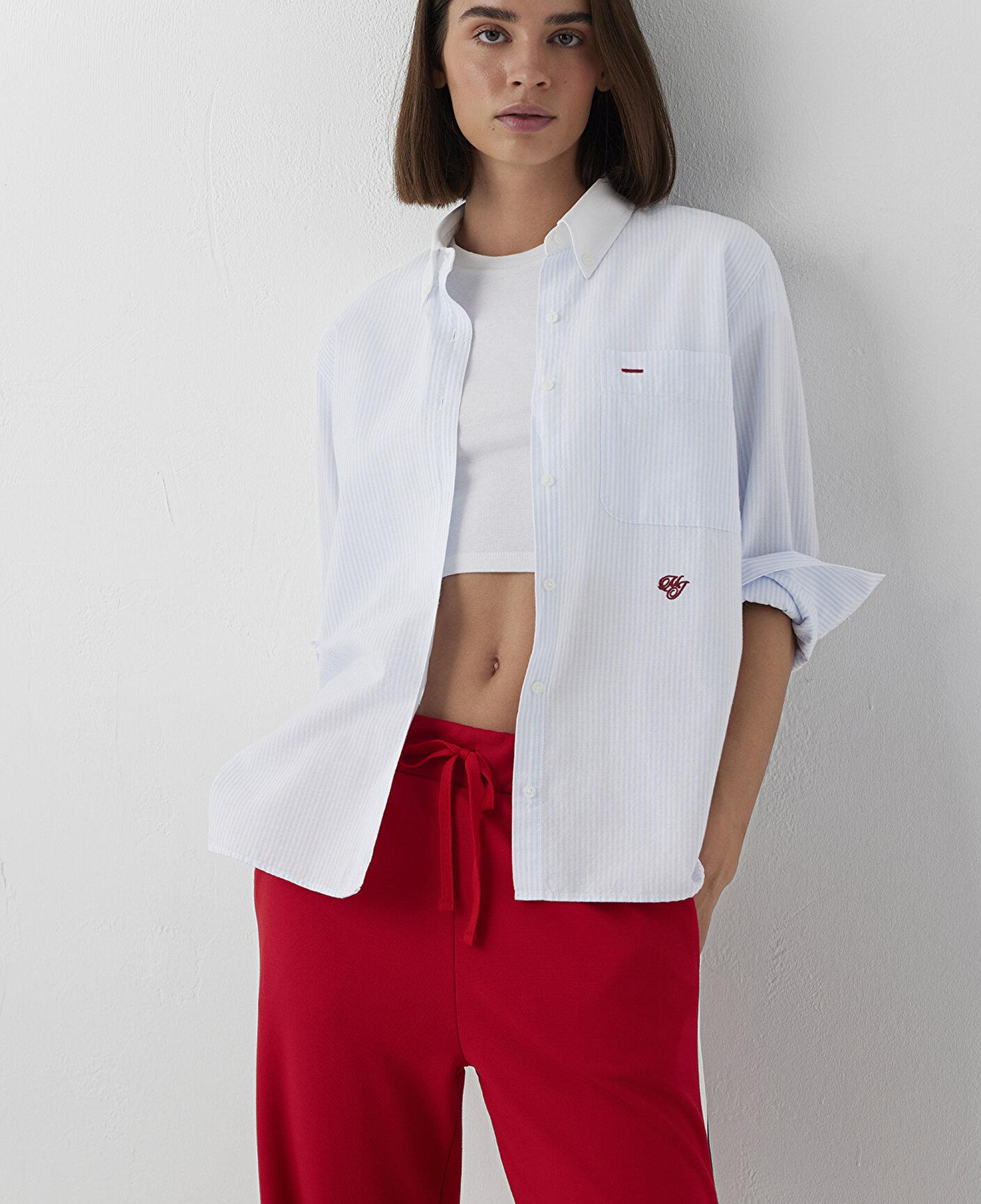 Mavi MJ Nakışlı Çizgili Gömlek Loose Fit / Bol Rahat Kesim 1211562-91632
