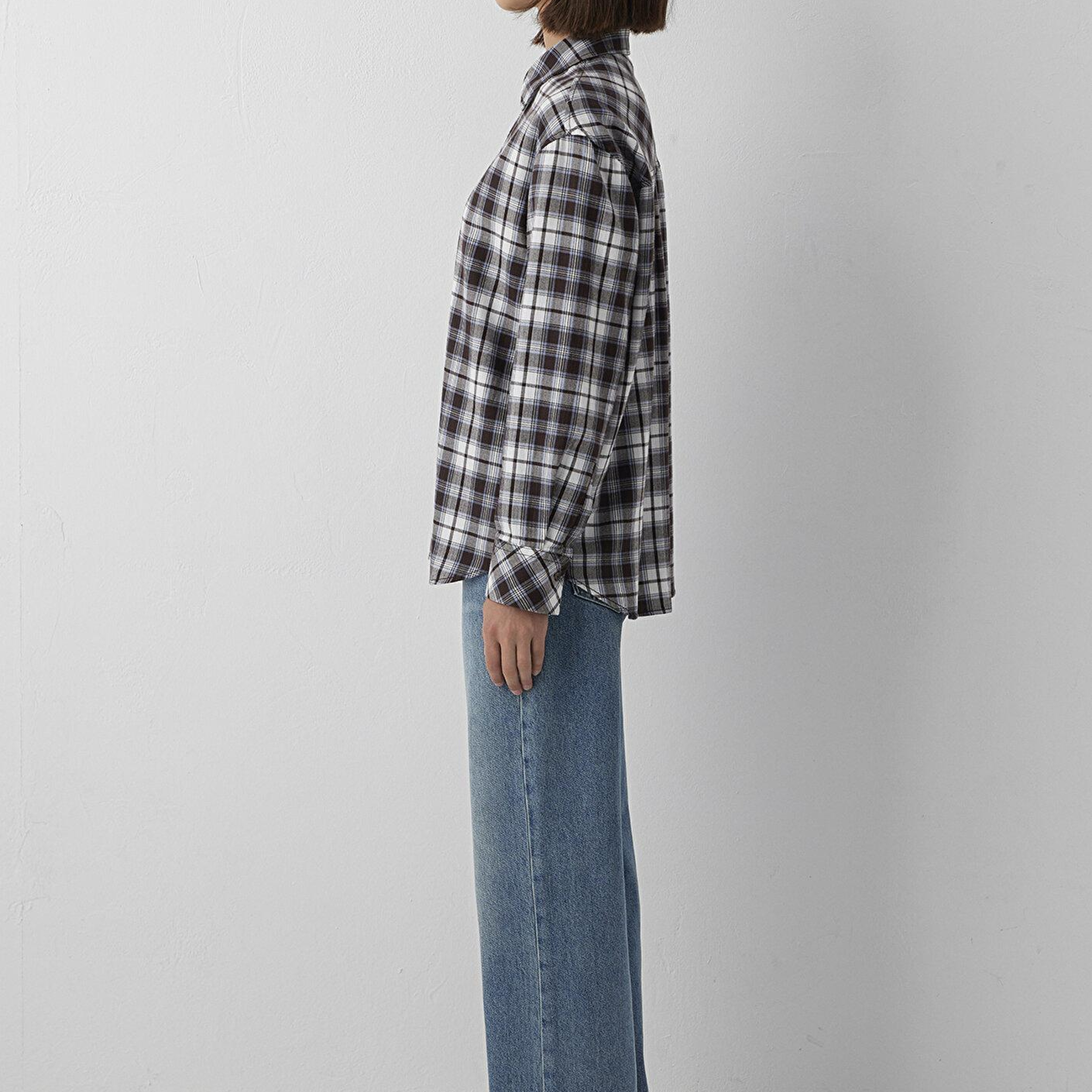 Mavi Kareli Gömlek Loose Fit / Bol Rahat Kesim 1211586-80031