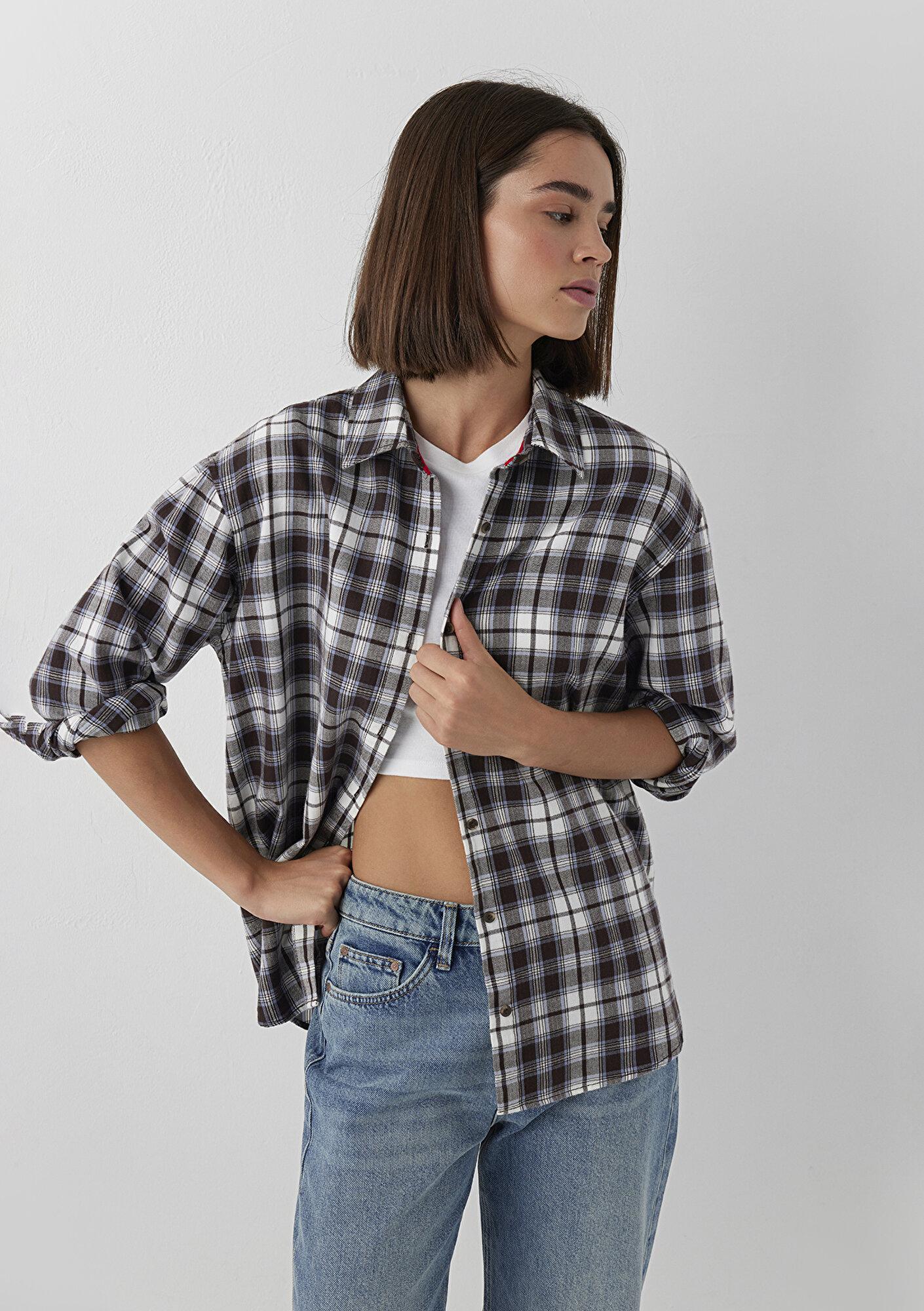 Mavi Kareli Gömlek Loose Fit / Bol Rahat Kesim 1211586-80031