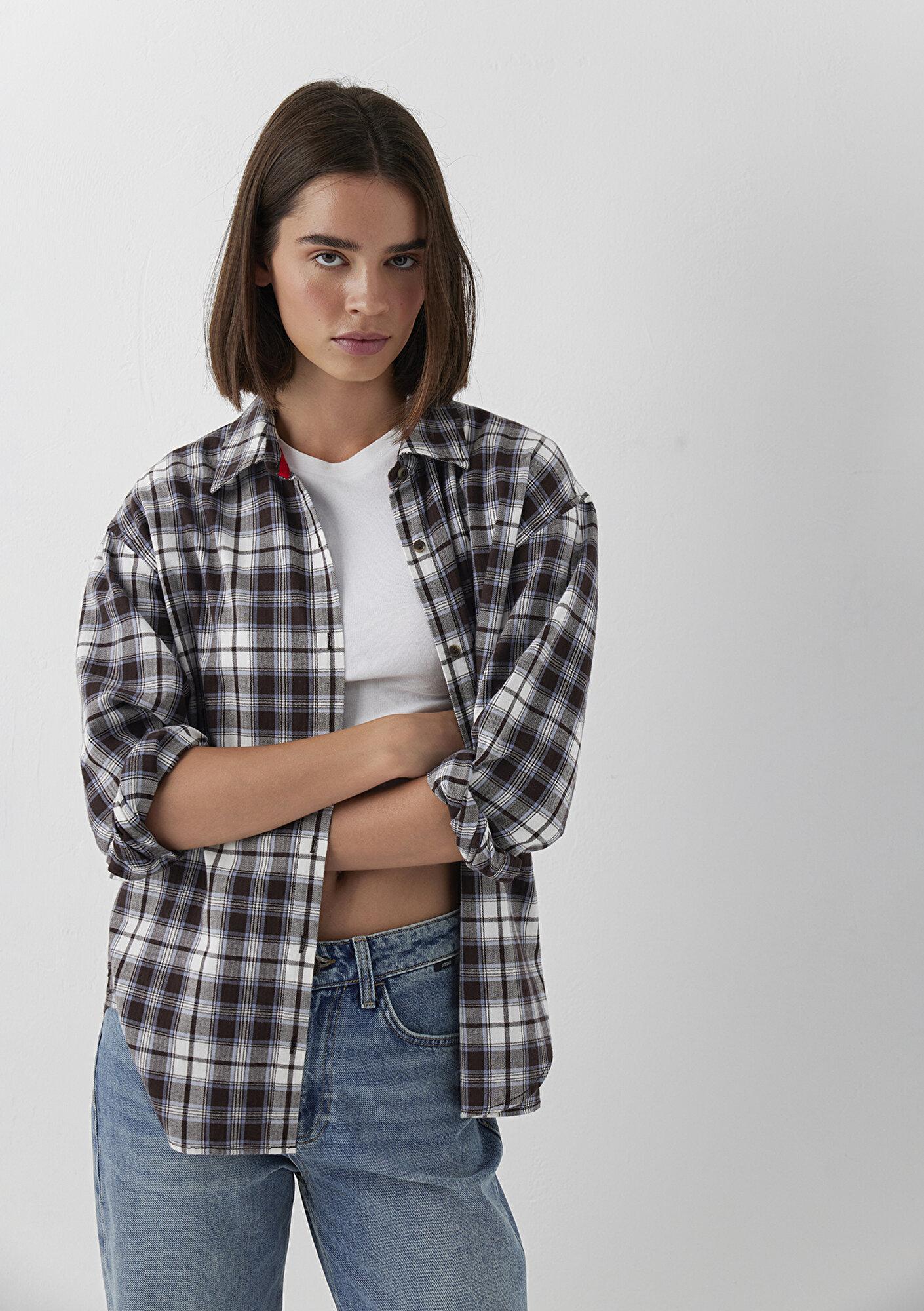 Mavi Kareli Gömlek Loose Fit / Bol Rahat Kesim 1211586-80031