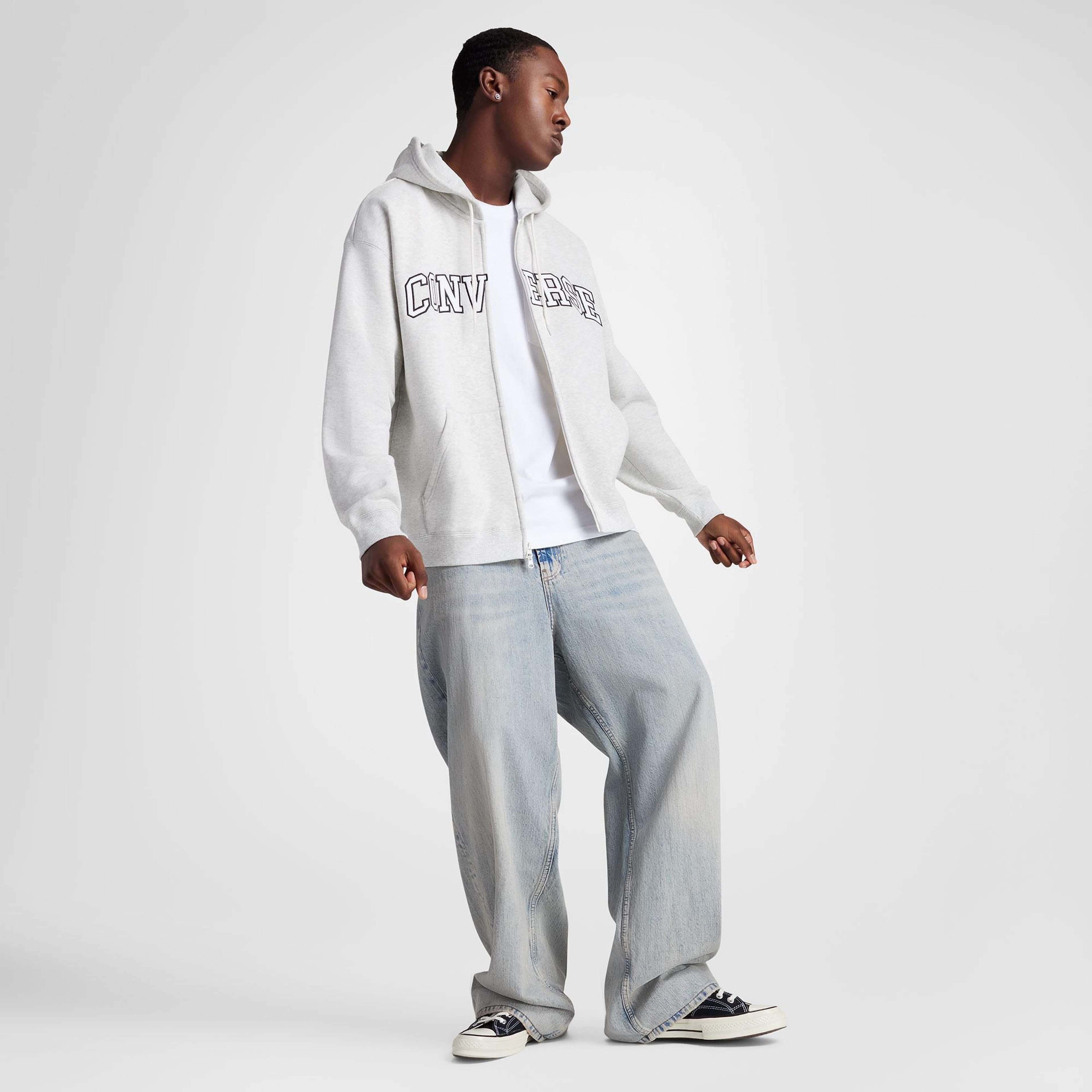 Converse Erkek Fermuarlı Gri Hoodie