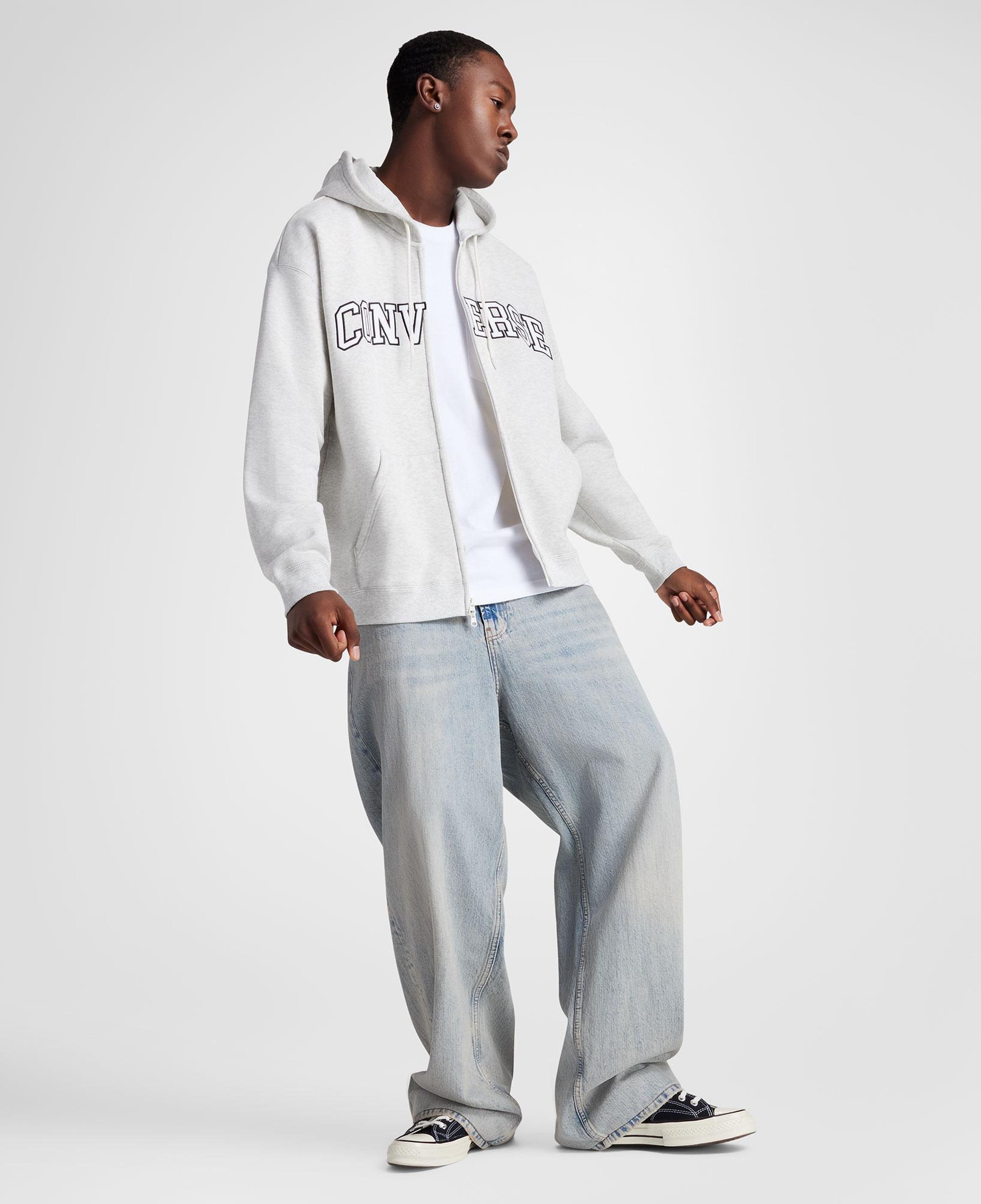 Converse Erkek Fermuarlı Gri Hoodie