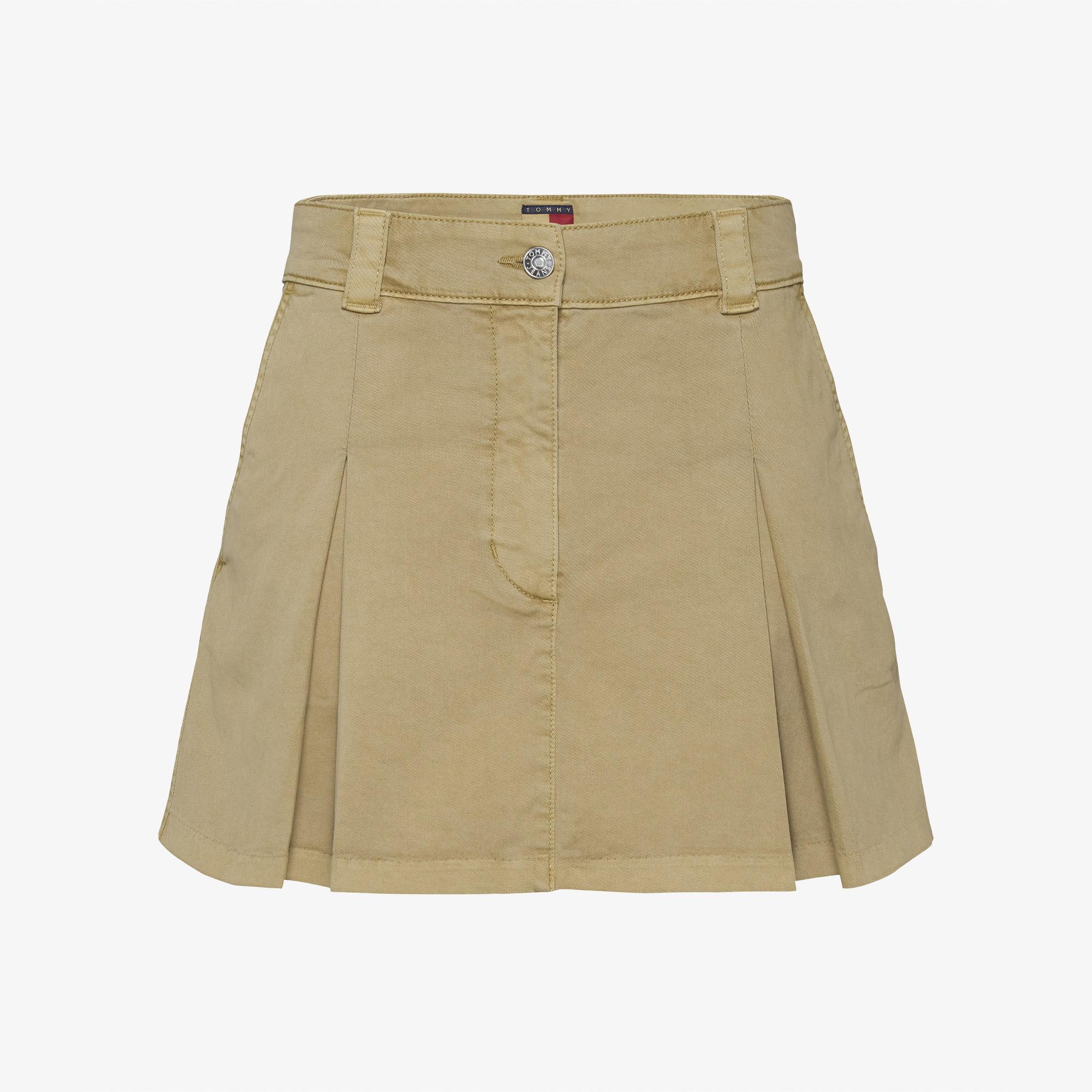 Tommy Jeans Mini Front Pleats Kadın Bej Etek