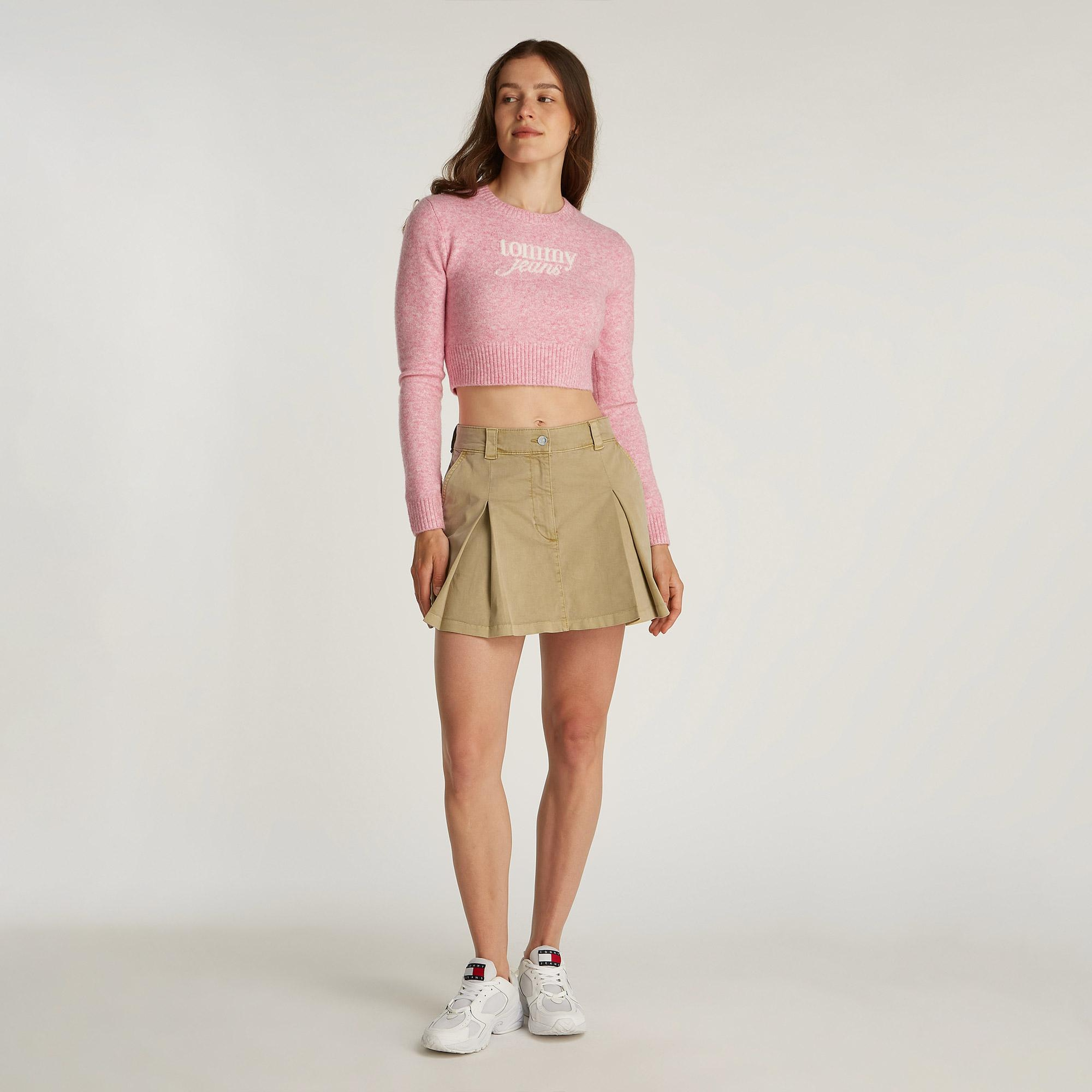 Tommy Jeans Mini Front Pleats Kadın Bej Etek