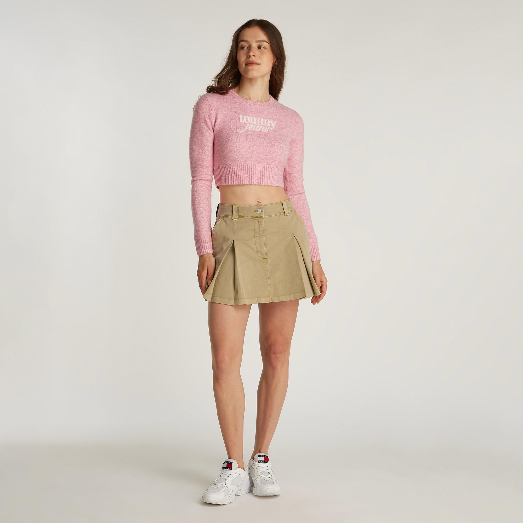 Tommy Jeans Mini Front Pleats Kadın Bej Etek