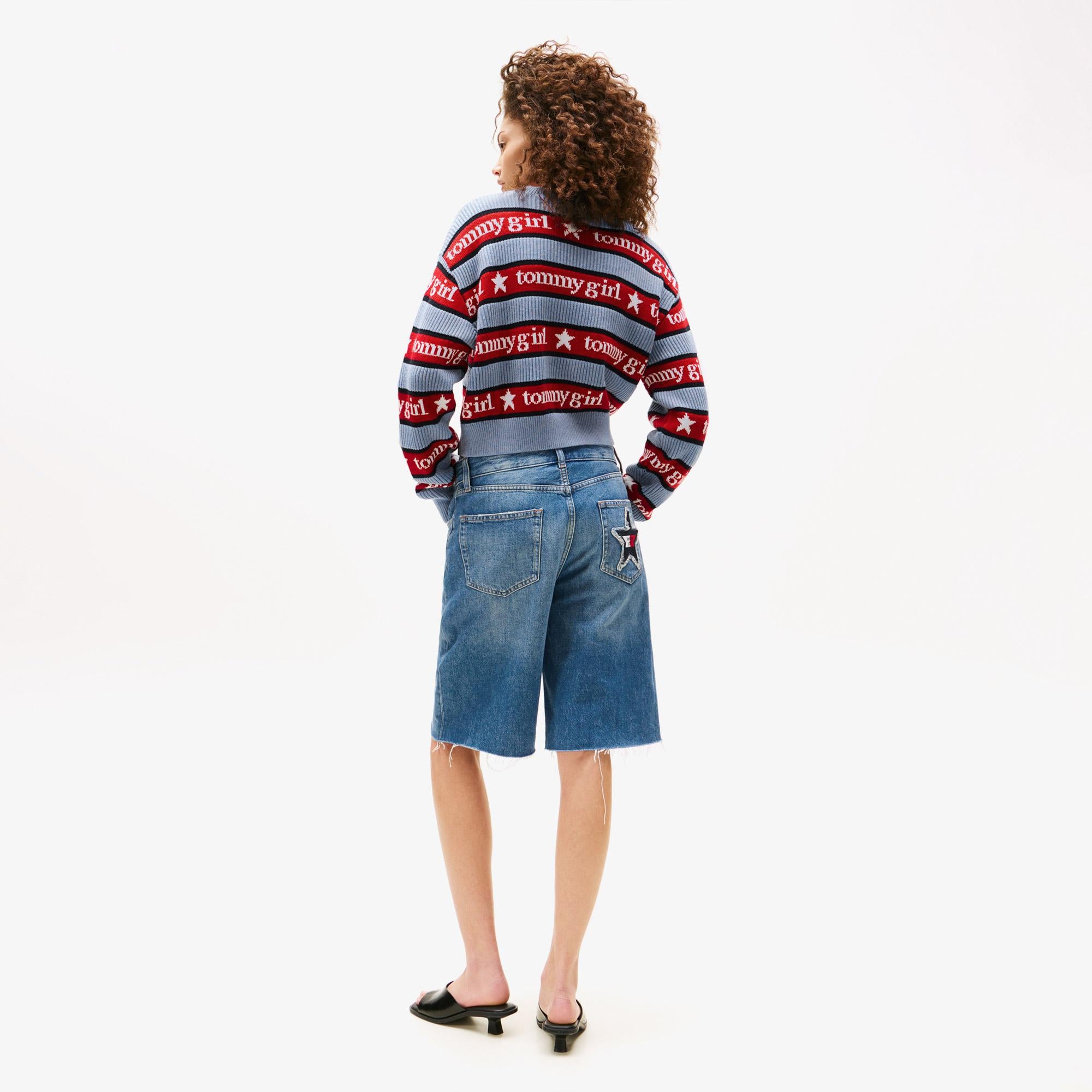 Tommy Hilfiger Stripe Kadın Mavi Kazak