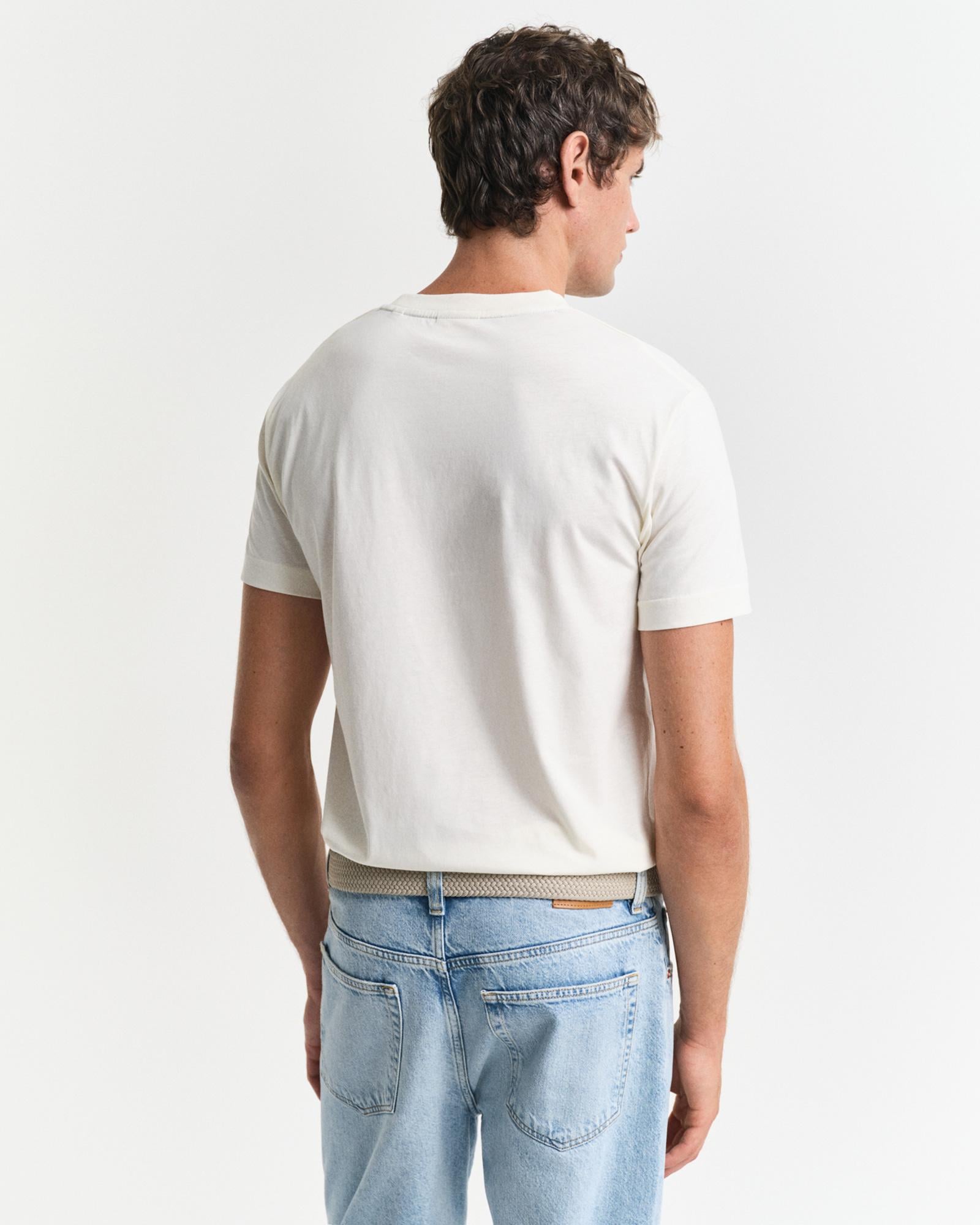 GANT Erkek Krem Regular Fit Bisiklet Yaka Logolu T-Shirt