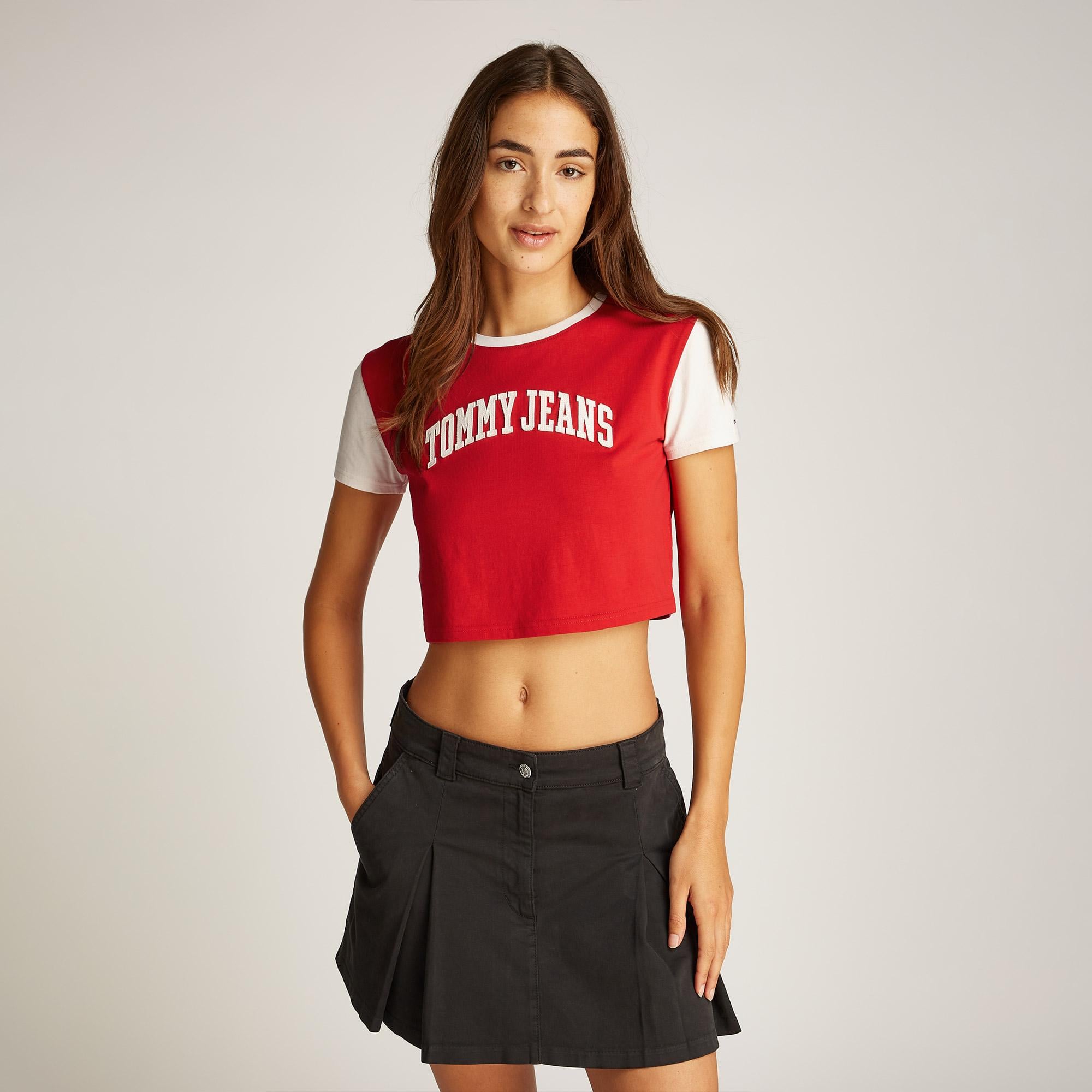 Tommy Jeans Reg Crp Varsity Kadın Kırmızı T-Shirt