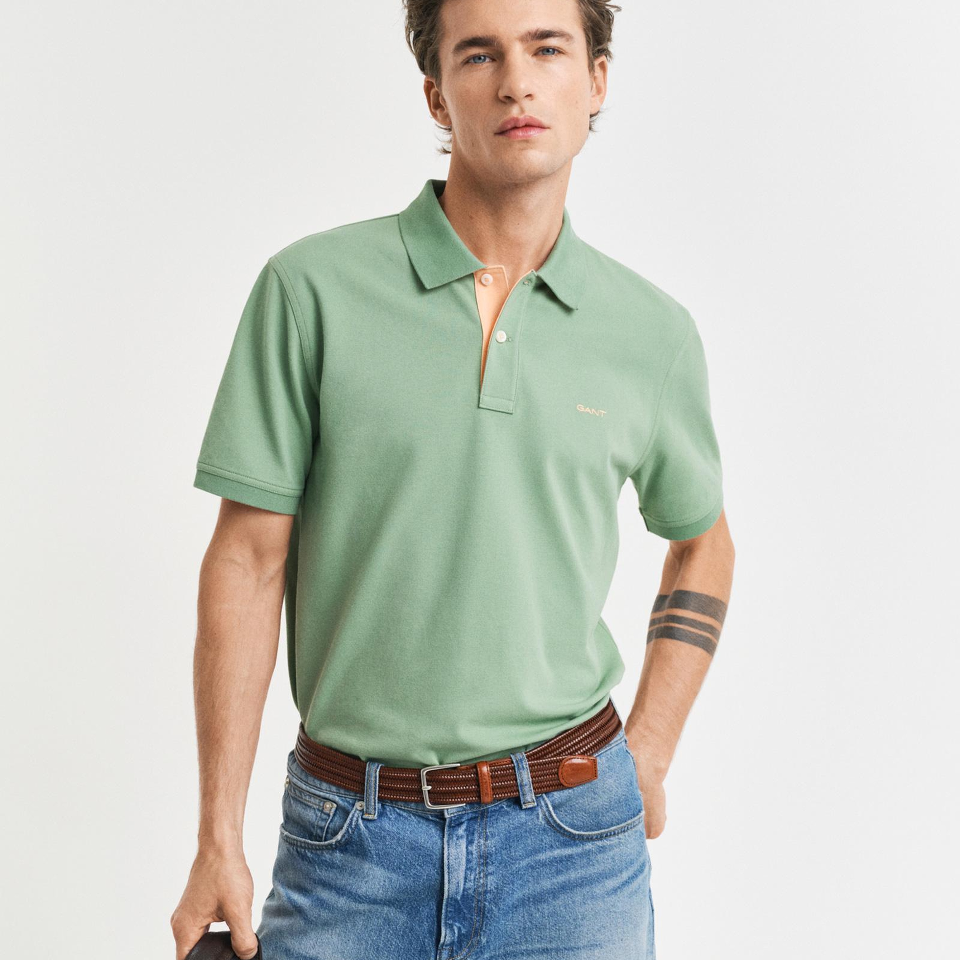 GANT Erkek Yeşil Regular Fit Polo Yaka T-Shirt