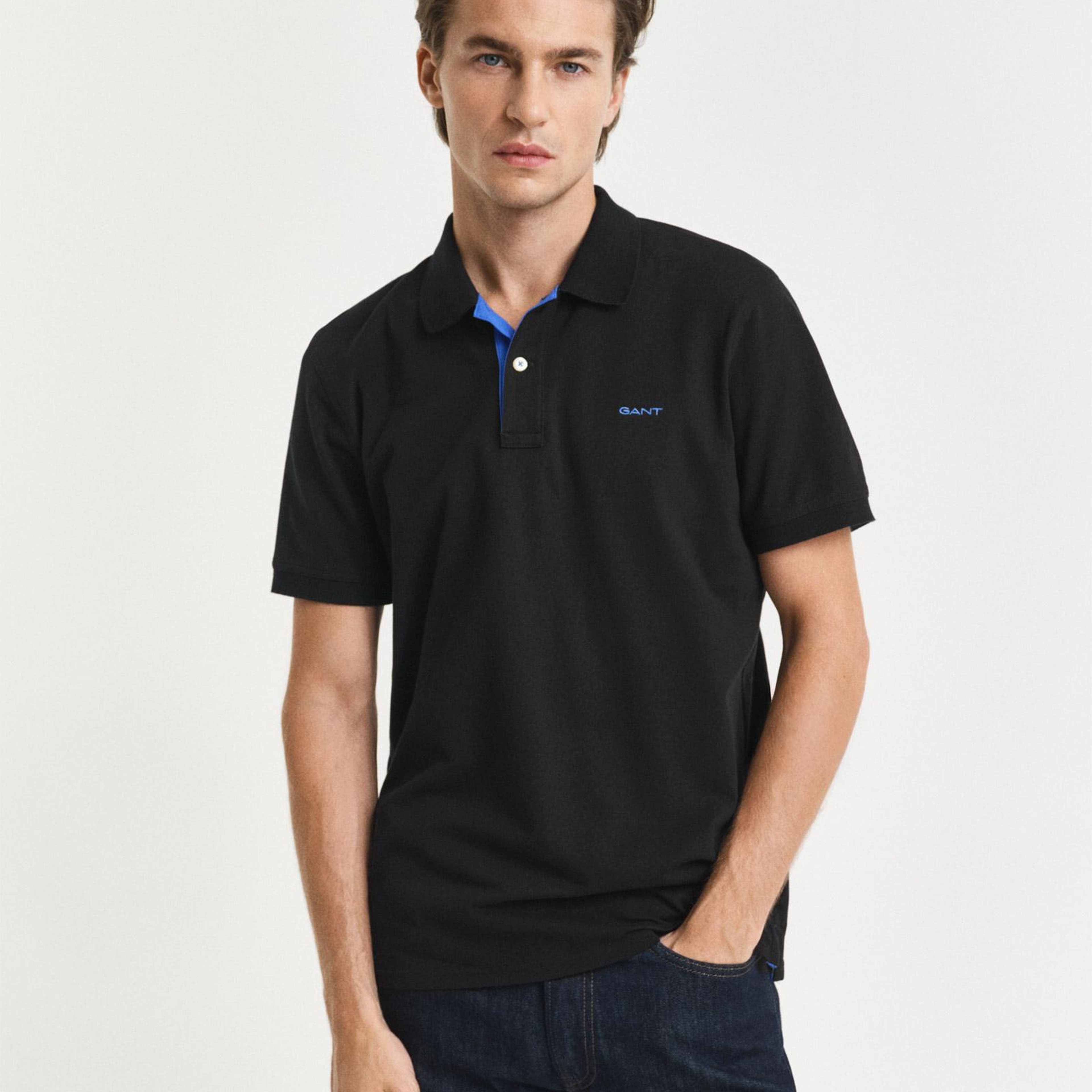 GANT Erkek Siyah Regular Fit Polo Yaka T-Shirt