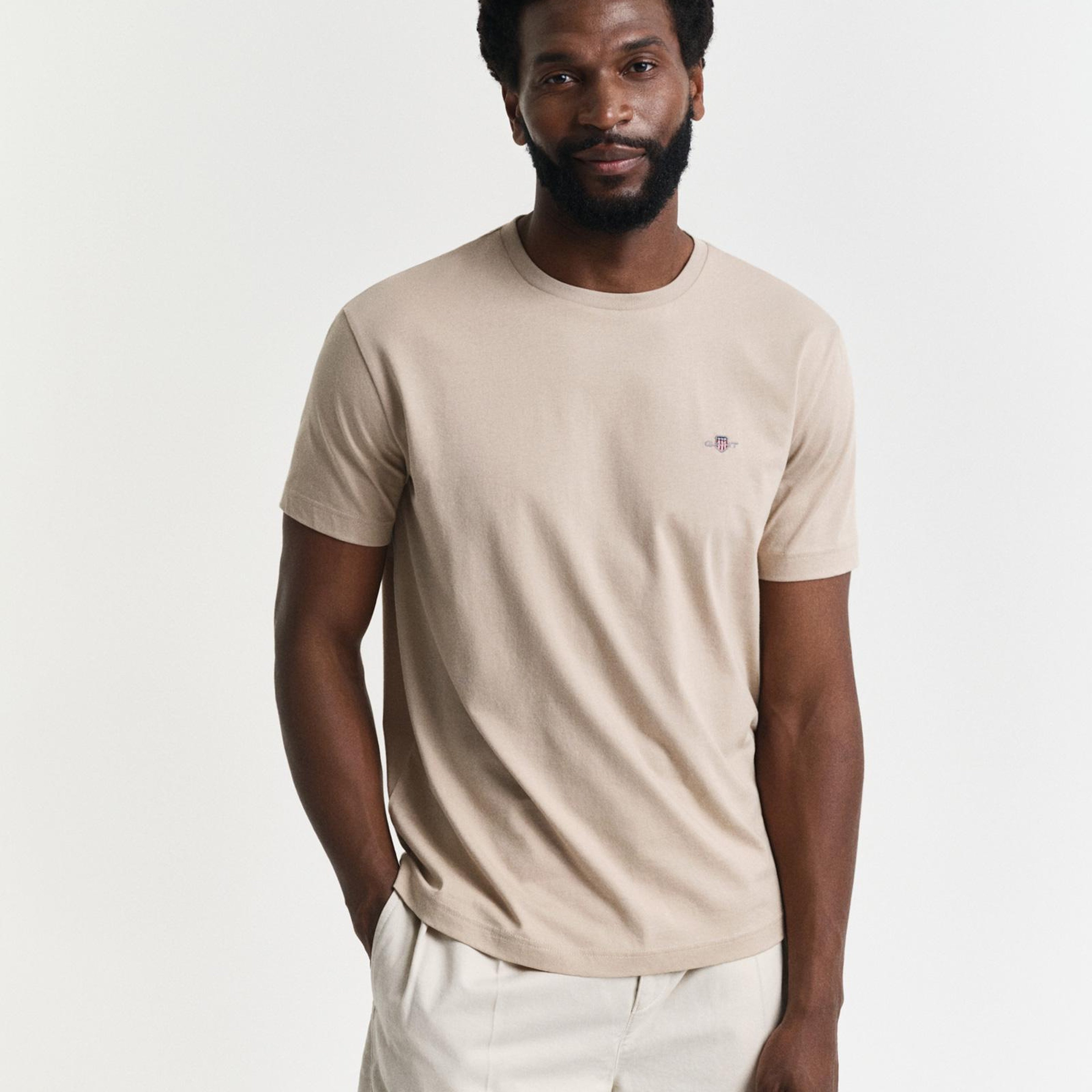 GANT Erkek Bej Regular Fit Bisiklet Yaka T-Shirt