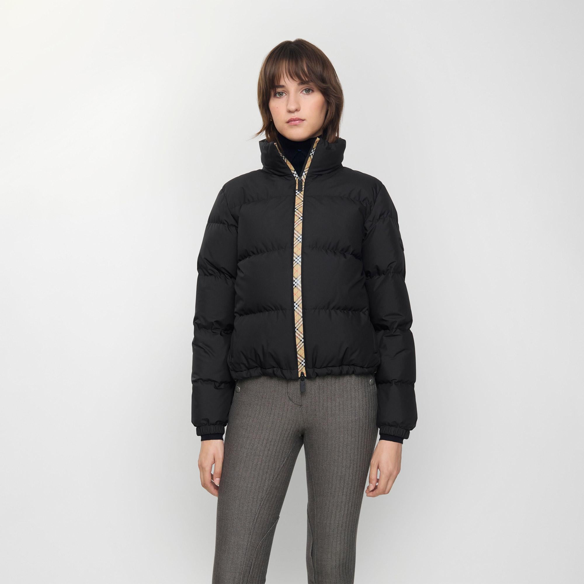 Burberry Checker-tape Ambleside Puffer Kadın Siyah Mont