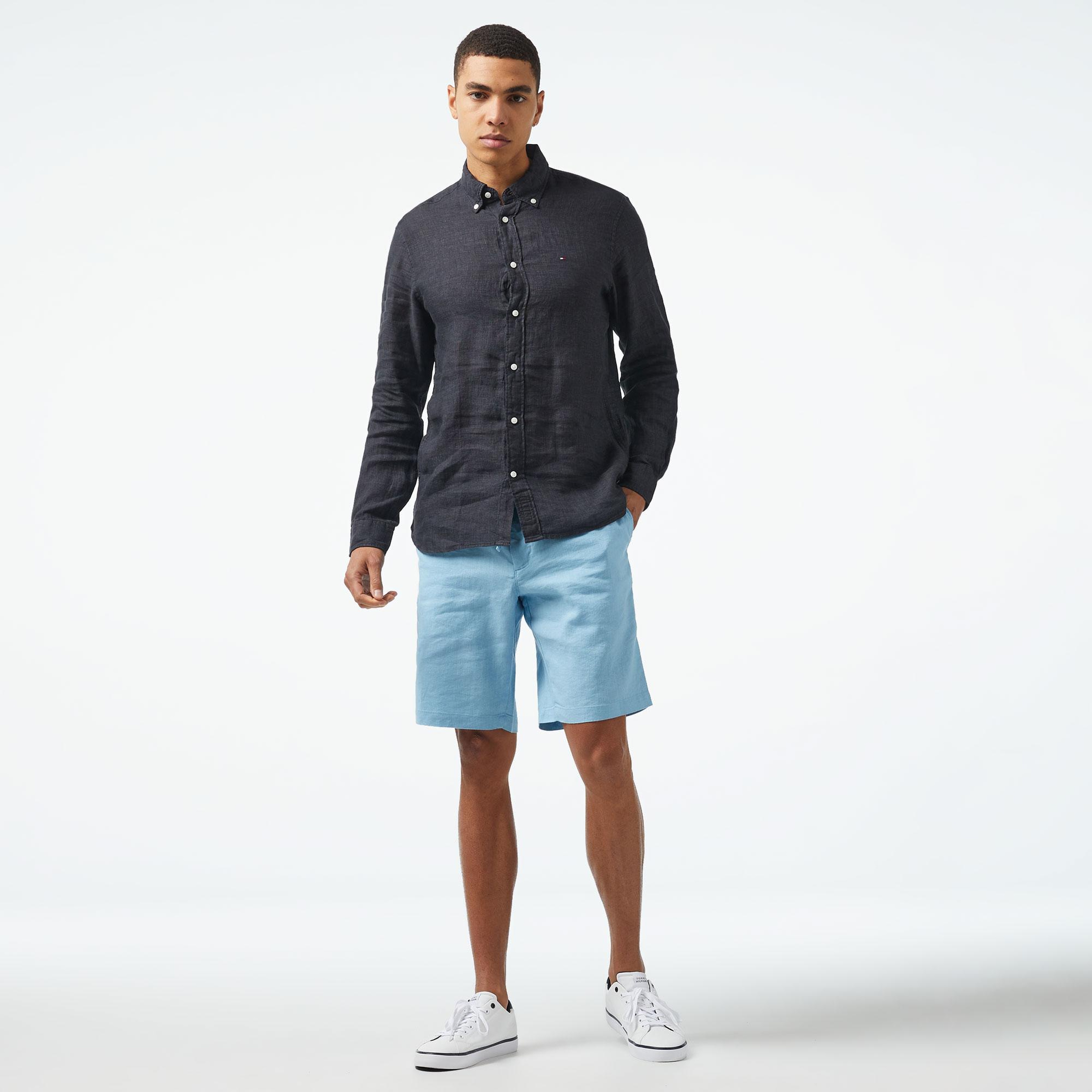 Tommy Hilfiger Erkek Siyah Keten Gömlek