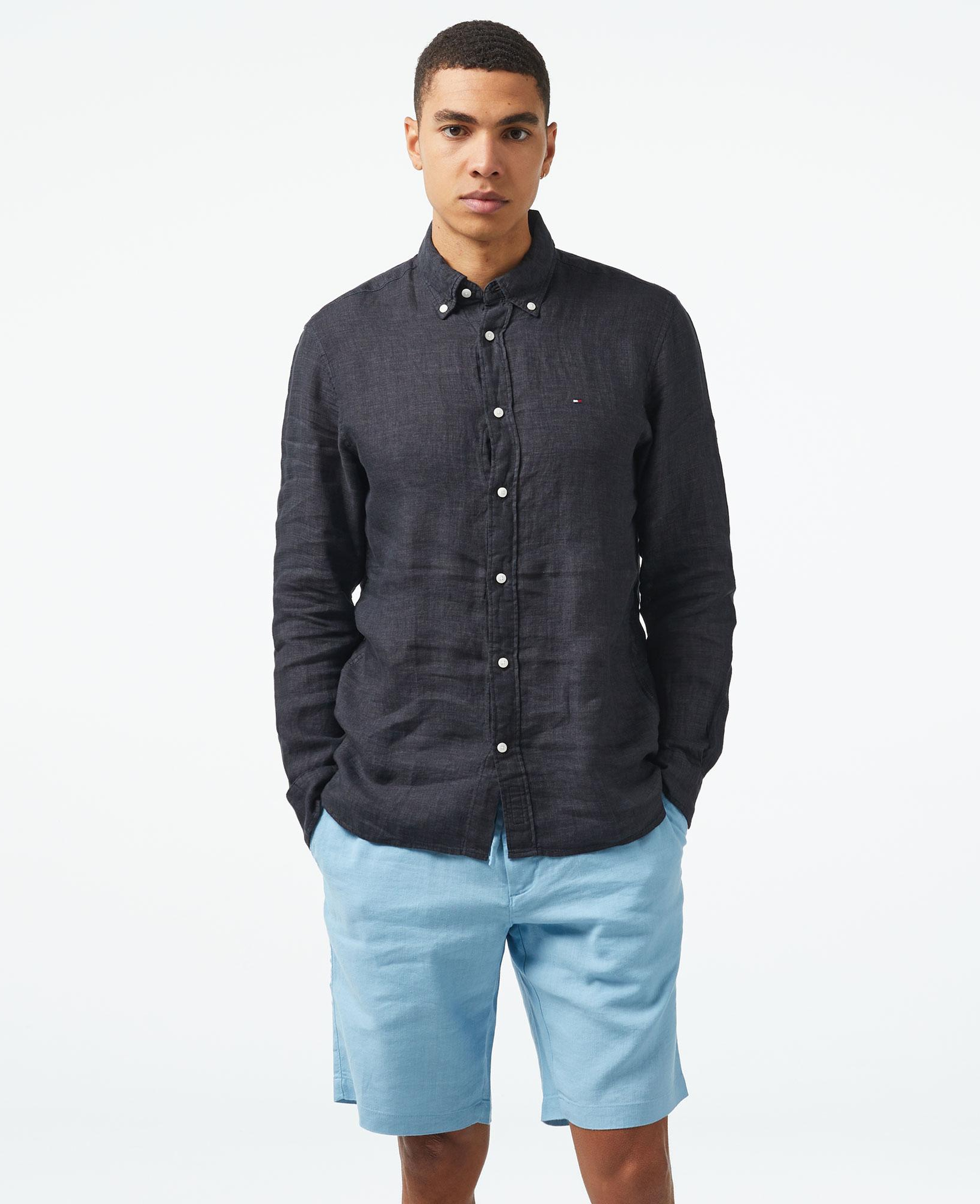 Tommy Hilfiger Erkek Siyah Keten Gömlek