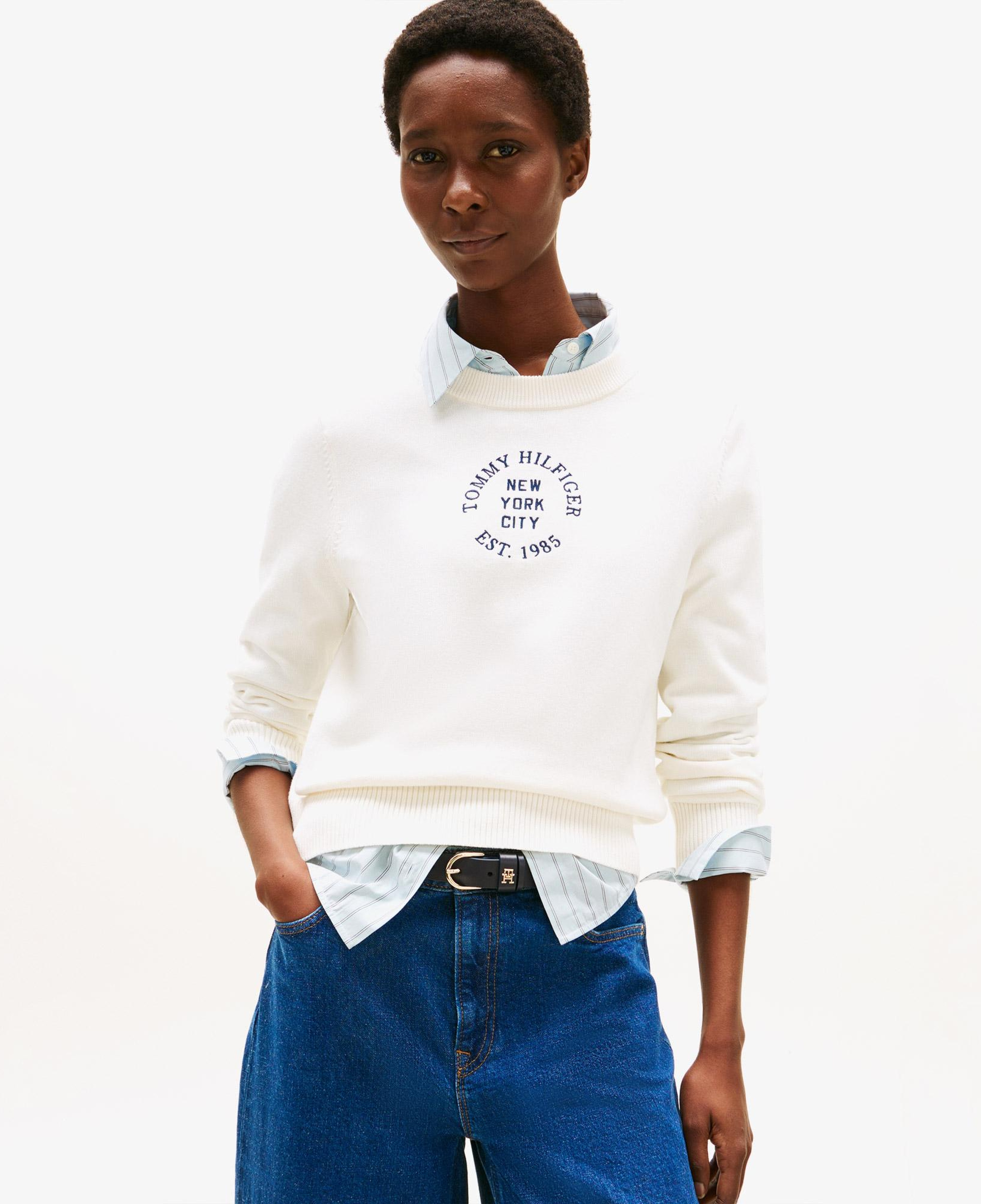 Tommy Hilfiger Graphic Logo Kadın Beyaz Kazak