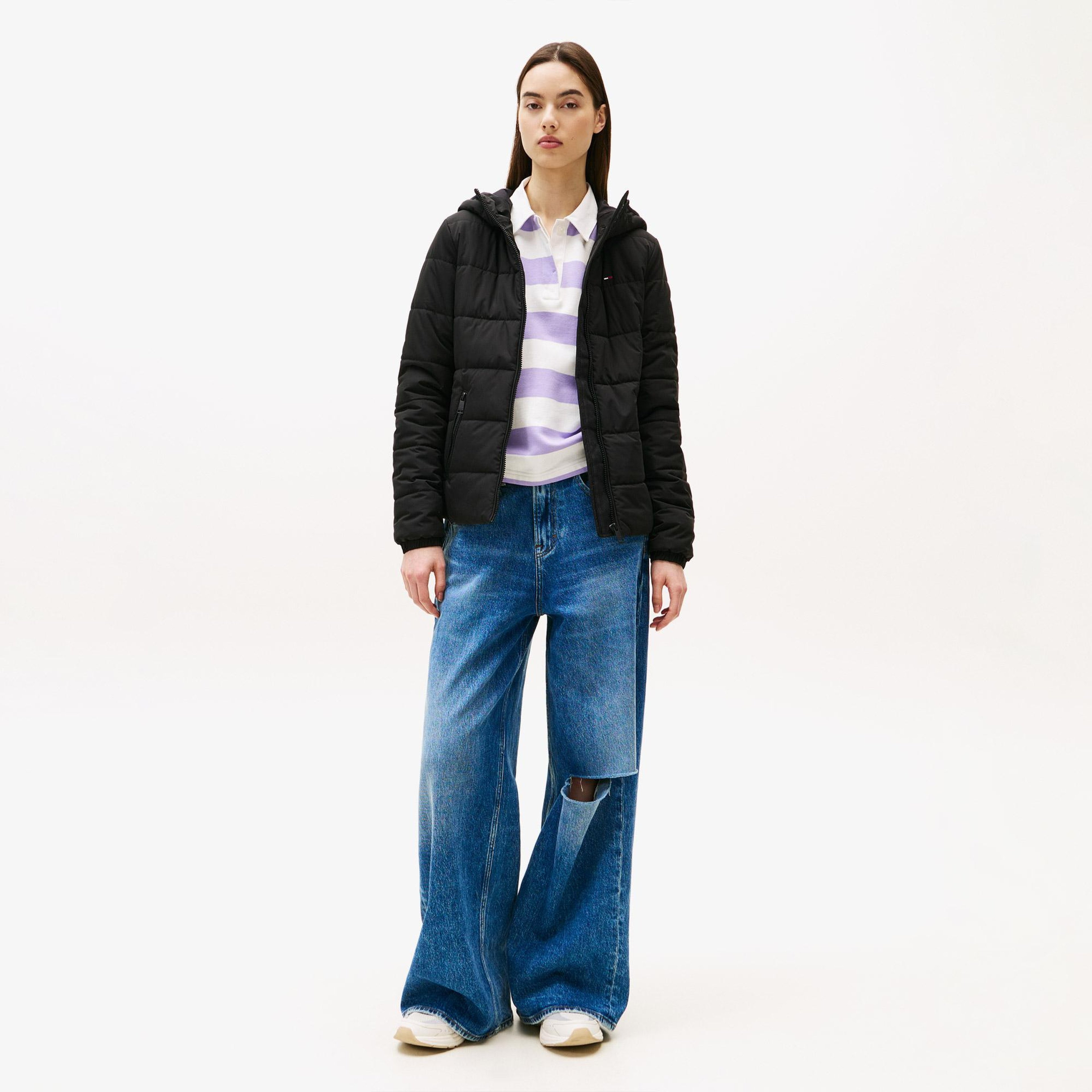 Tommy Jeans Slim Padded Kadın Siyah Puffer Mont