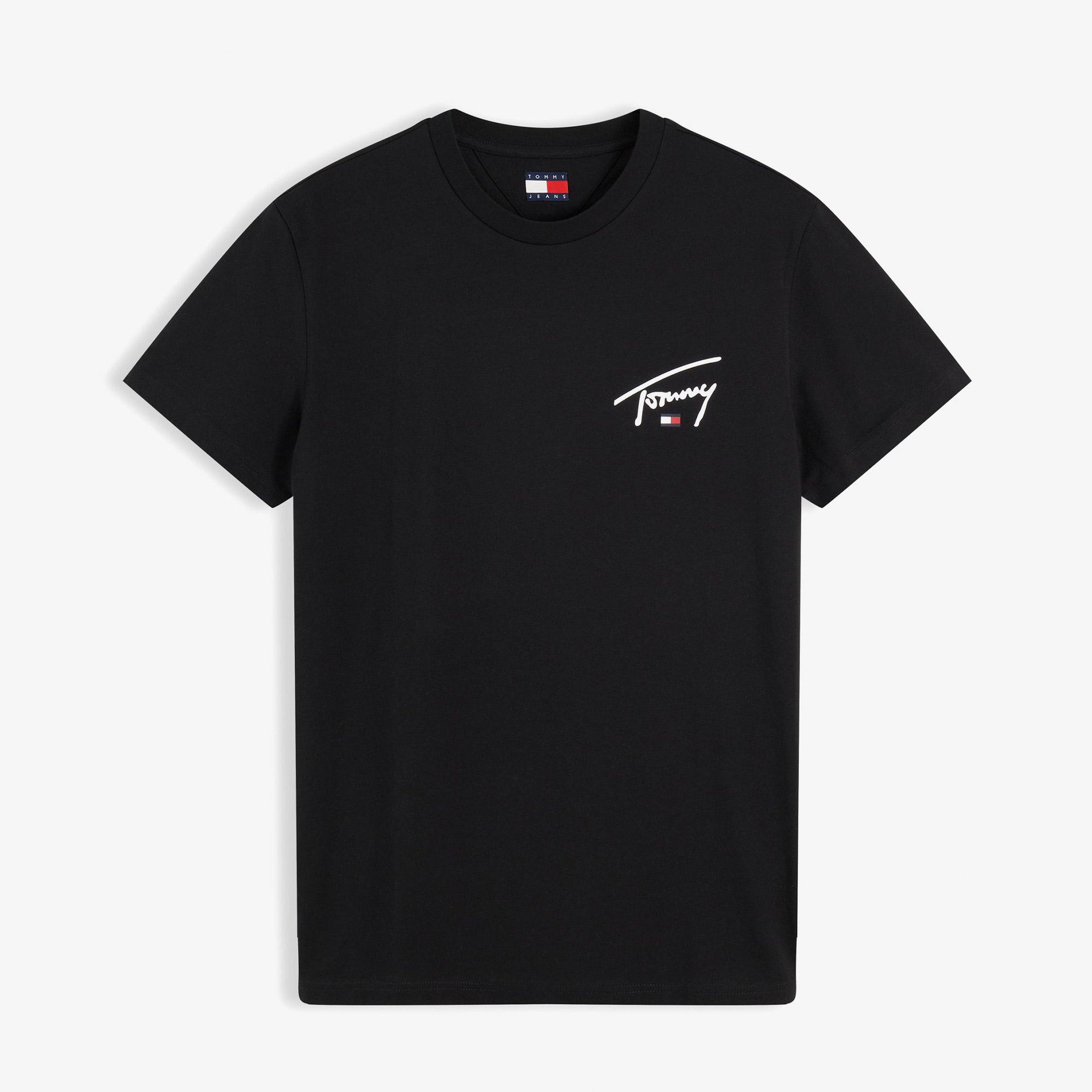 Tommy Hilfiger Slim Signature Chest Erkek Siyah T-Shirt