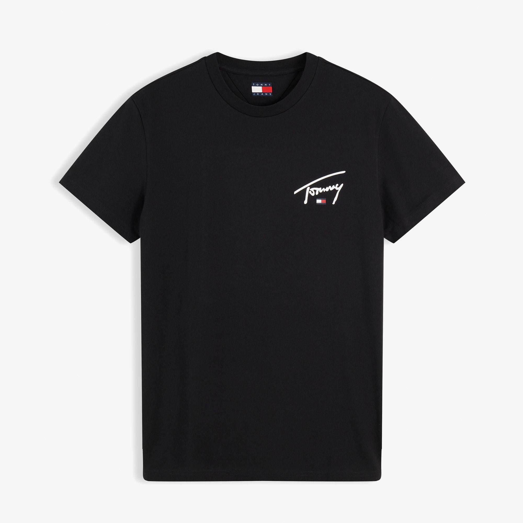 Tommy Hilfiger Slim Signature Chest Erkek Siyah T-Shirt