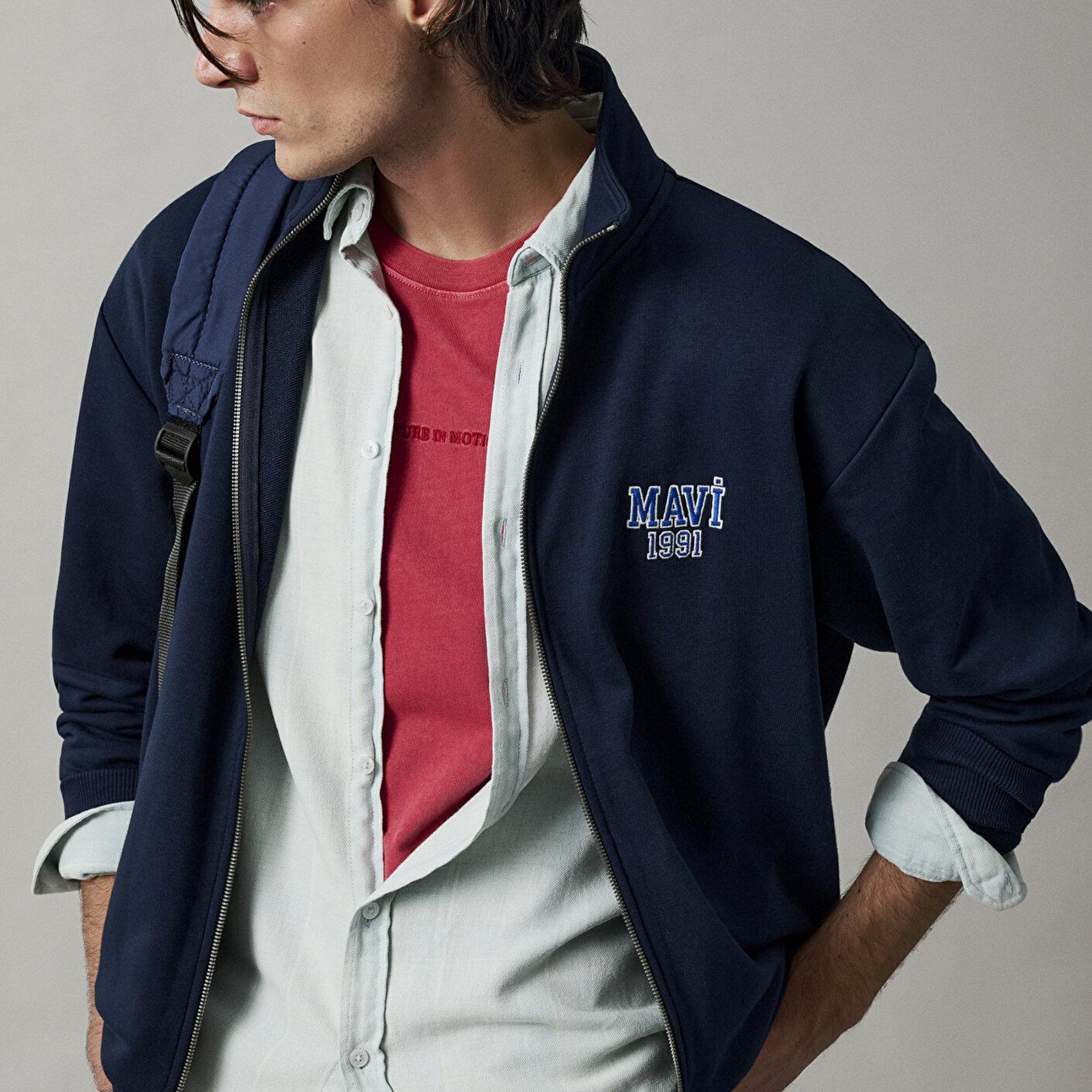 Mavi Mavi Logo Baskılı Fermuarlı Lacivert Sweatshirt 0S10655-70497