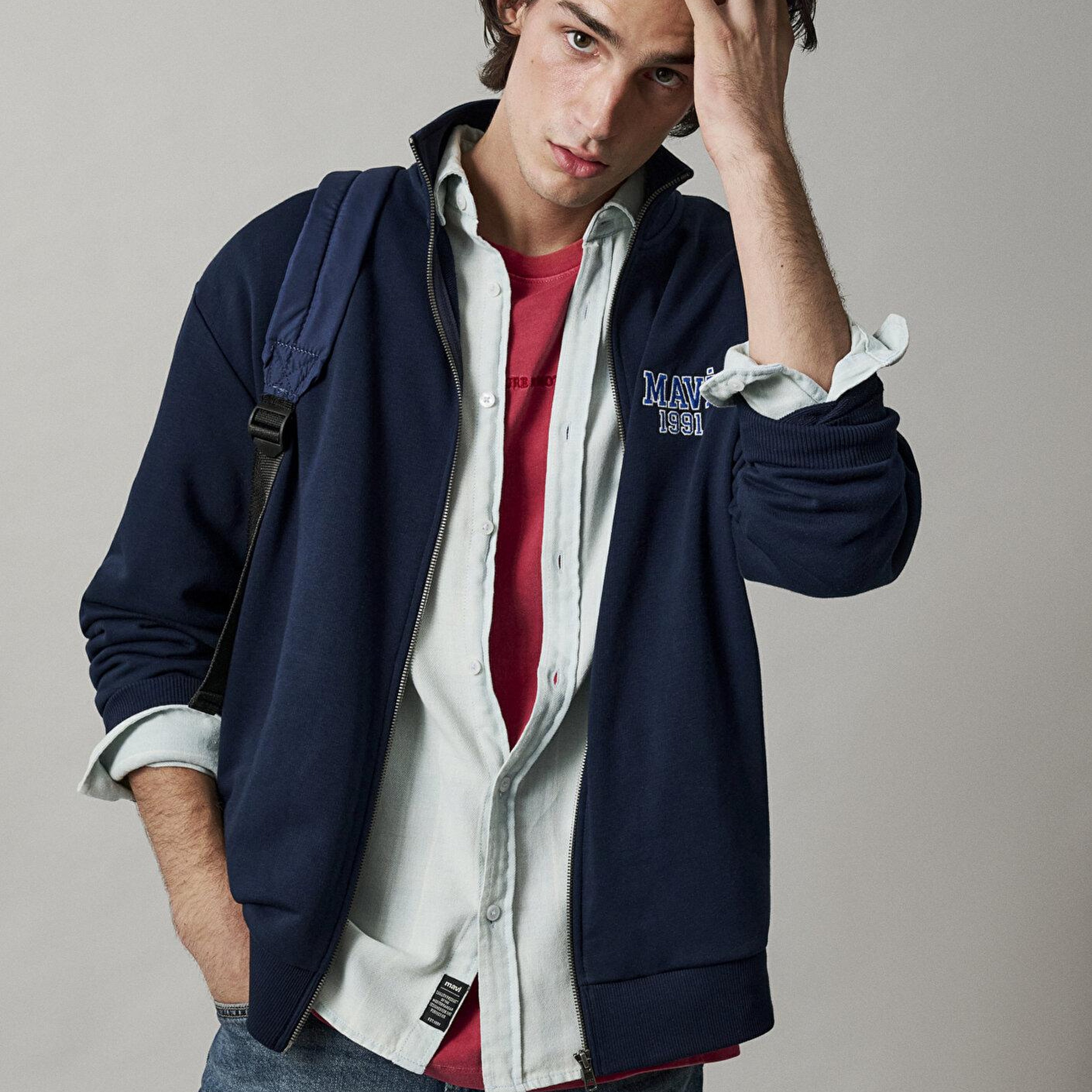 Mavi Mavi Logo Baskılı Fermuarlı Lacivert Sweatshirt 0S10655-70497
