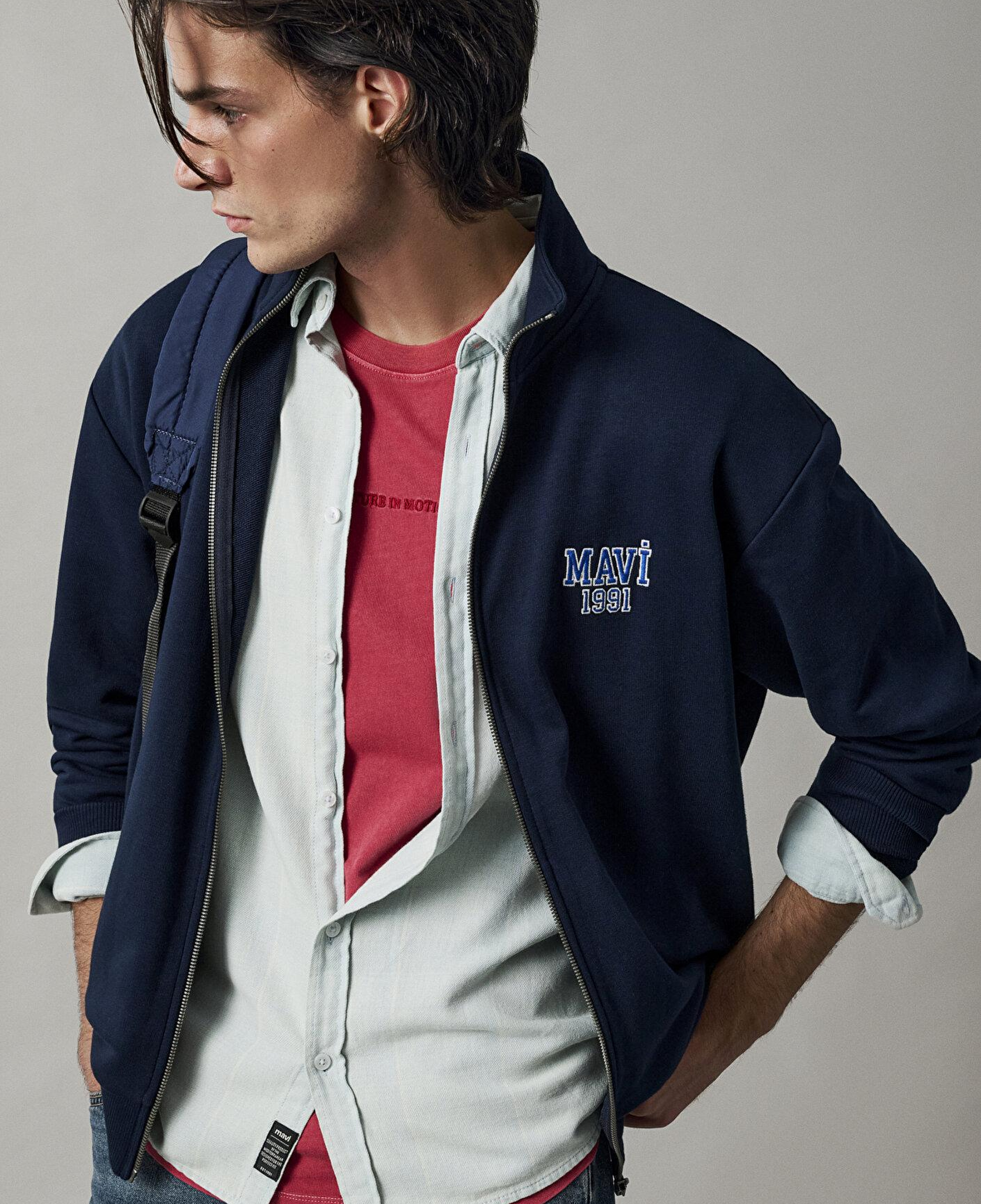 Mavi Mavi Logo Baskılı Fermuarlı Lacivert Sweatshirt 0S10655-70497