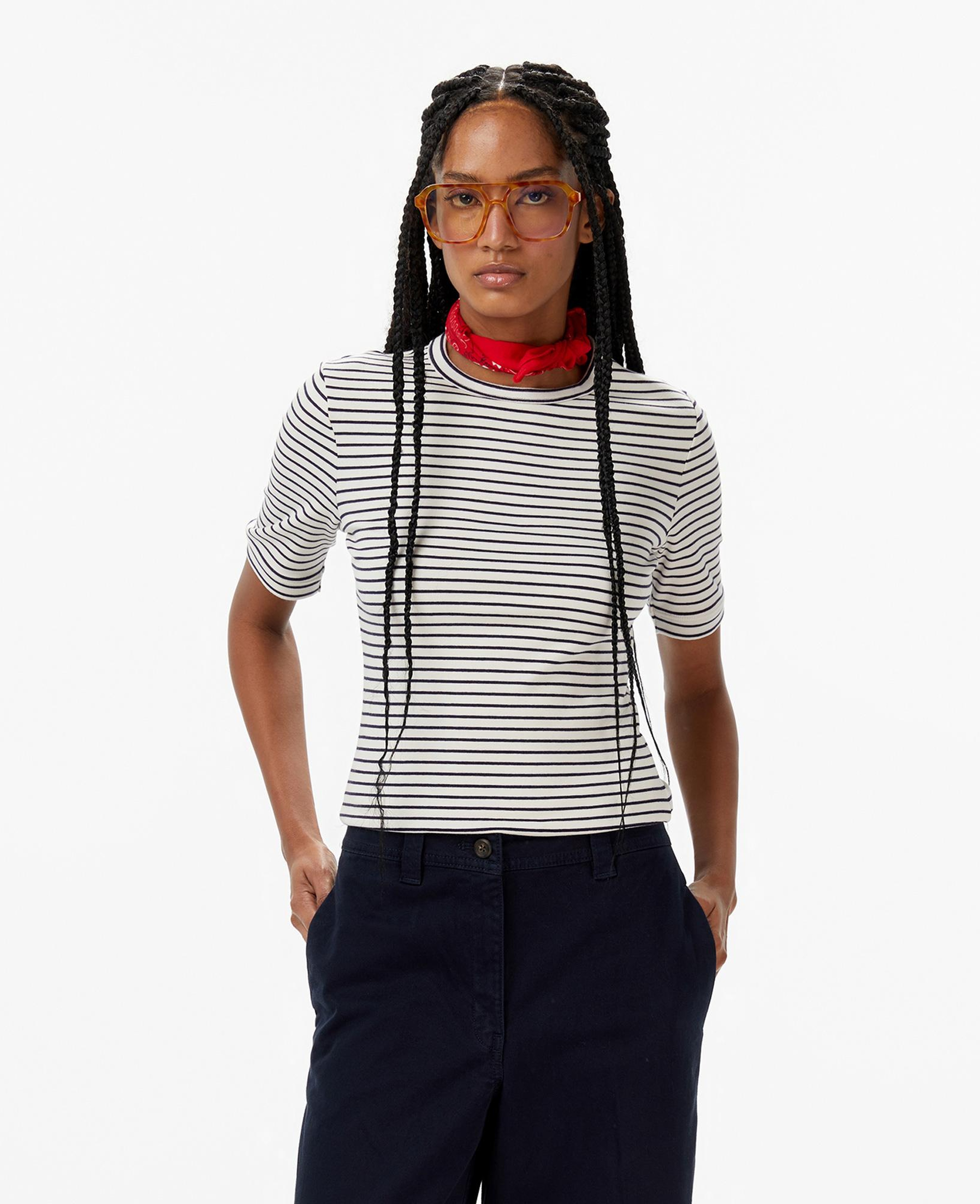 Calvin Klein Stripe Cotton Kadın Beyaz T-Shirt