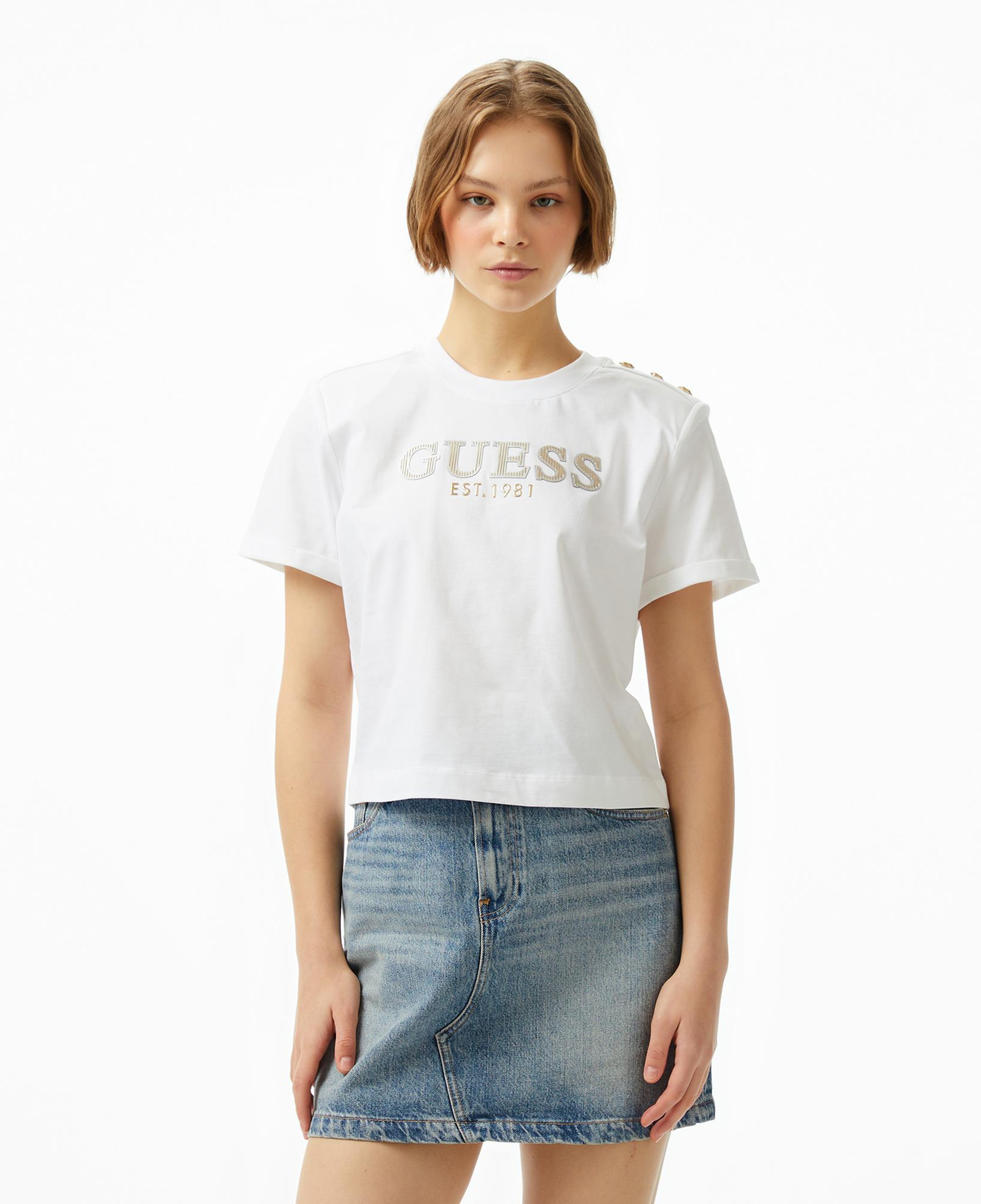 Guess Cropped Washed Mid Organic Heavy 205 Kadın Beyaz T-Shirt