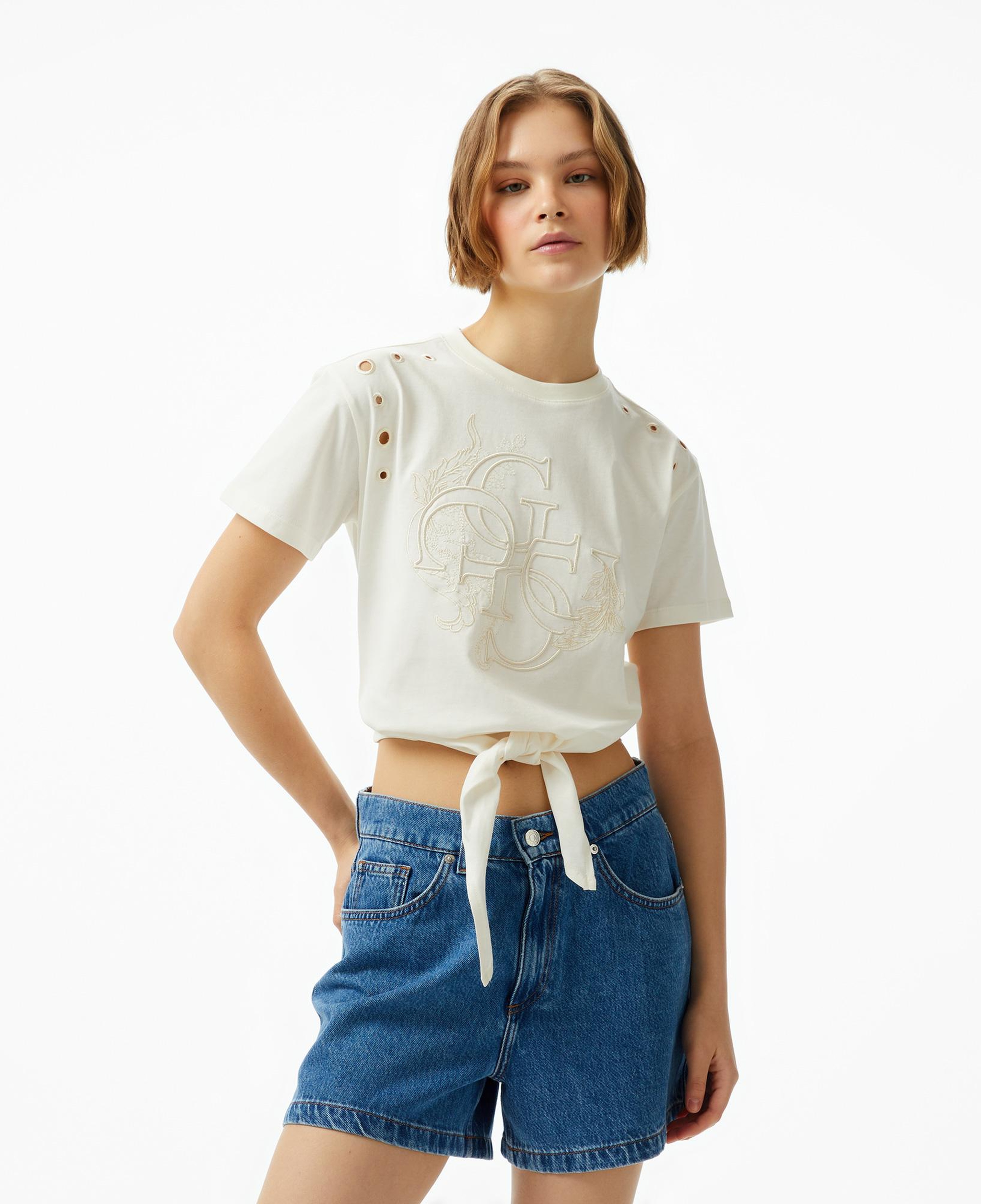 Guess Cn Eyelet Tone On Mid Organiceam 180 Kadın Beyaz T-Shirt